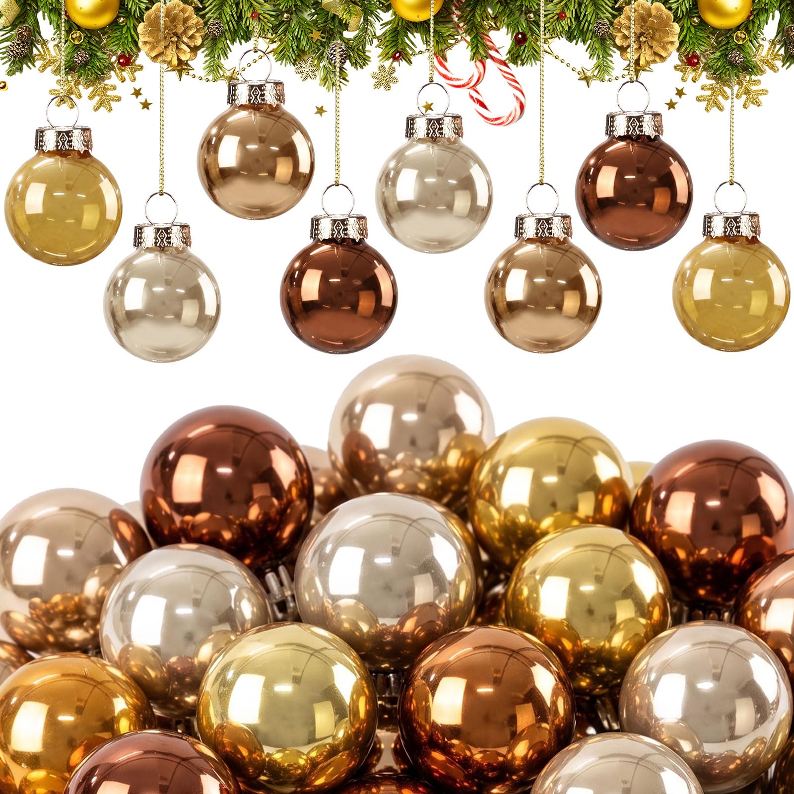 Tioncy 32 Pcs 1'' Mini Glass Christmas Ornament, Champagne Gradient Balls