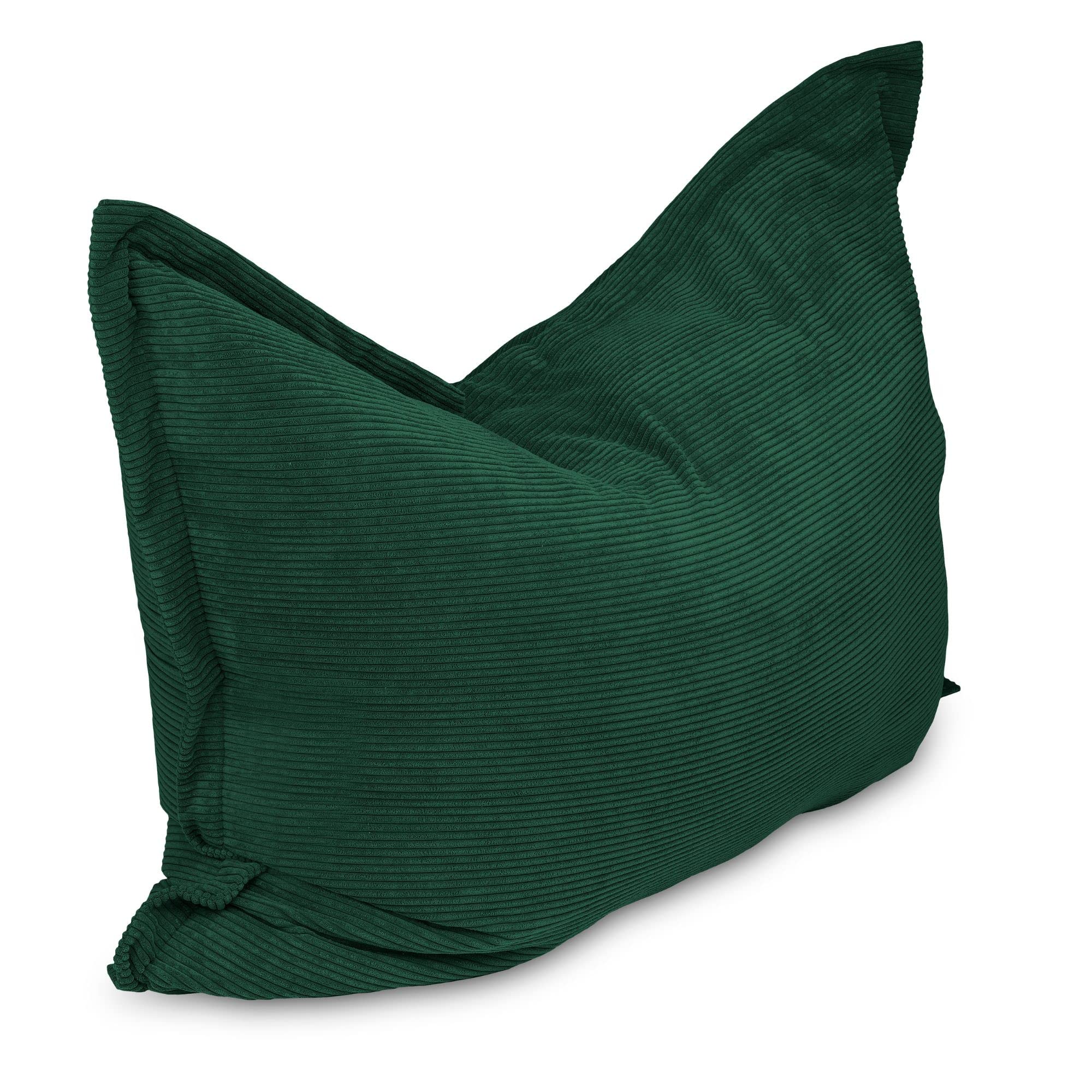 chilly pilley Sitzsack L XL XXL Cordstoff Bodenkissen Beanbag Styropor Füllung Riesensitzsack Cord-Material Sitzkissen Gartenkissen zum Liegen und Sitzen Cord 100x155 Dunkelgrün