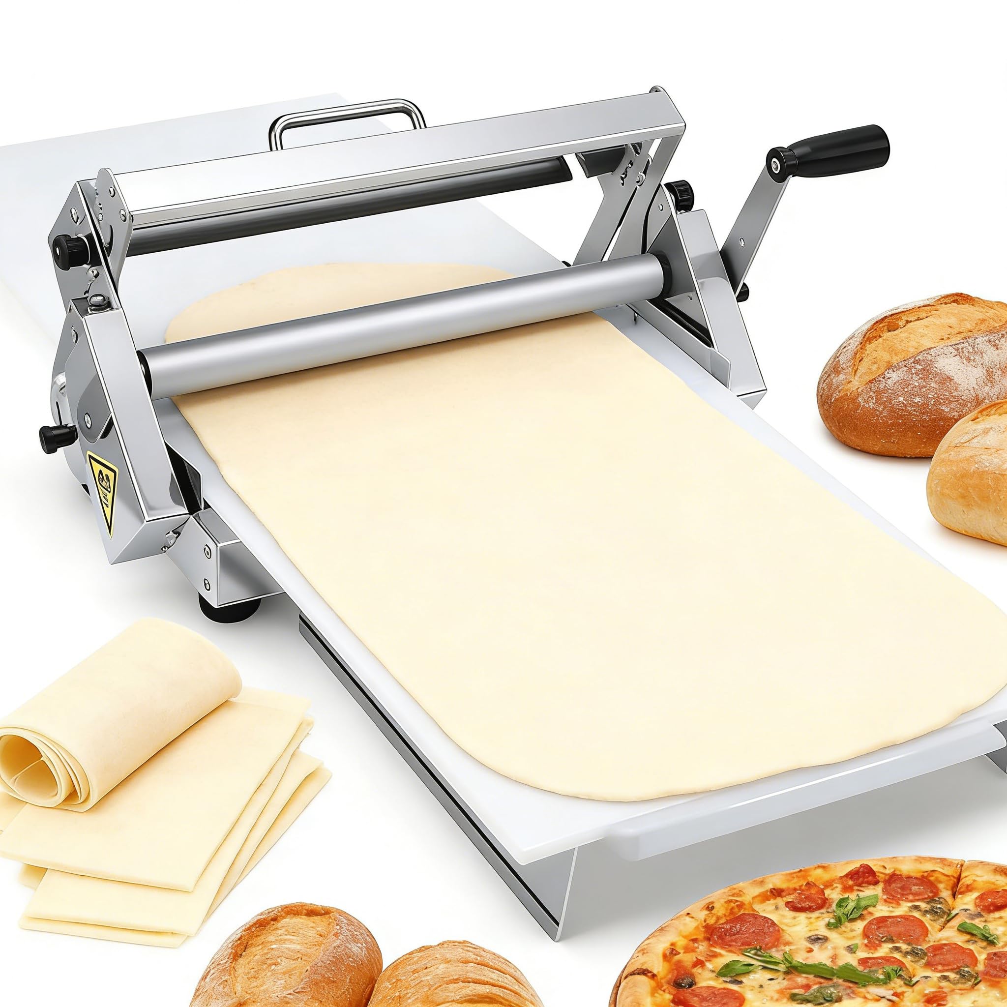 SXHEYUY Máquina Manivela Laminadora De Masa, Laminadora Masa Comercial Industrial, Laminadora Masa Plegable, Compacta, Grosor Ajustable De 0 A 25 Mm para Panadería, Pizza, Croissant,Plata,LC300