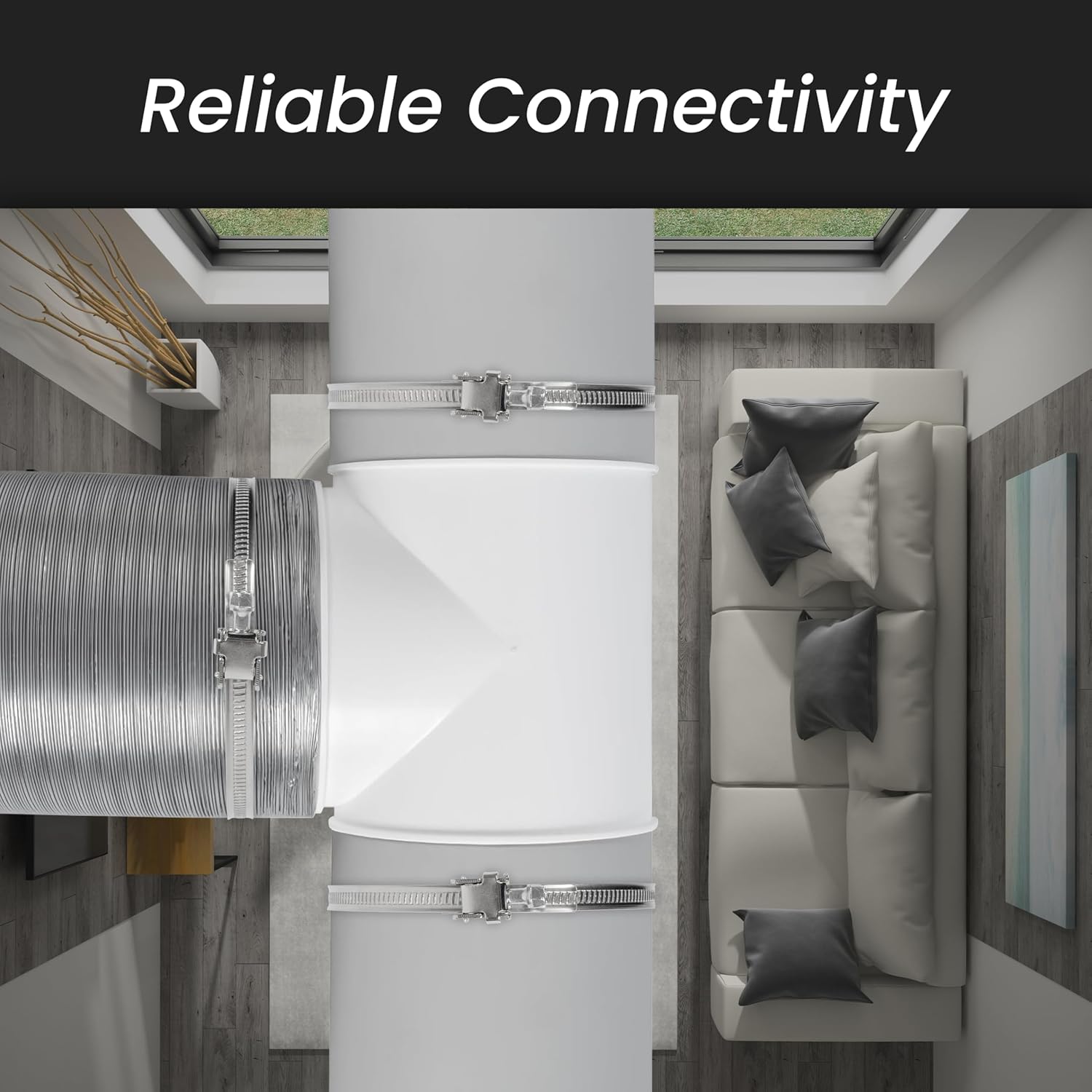 Repa Market 4" Inch Plastic White 3 Way T Joints with 3 Clamps - Duct Splitter for Exhaust Fan Dryer - Vent Air Pipe Joint - 90 Degree Three Branch Junction with Adjustable Stainless Steel Hose Clamp