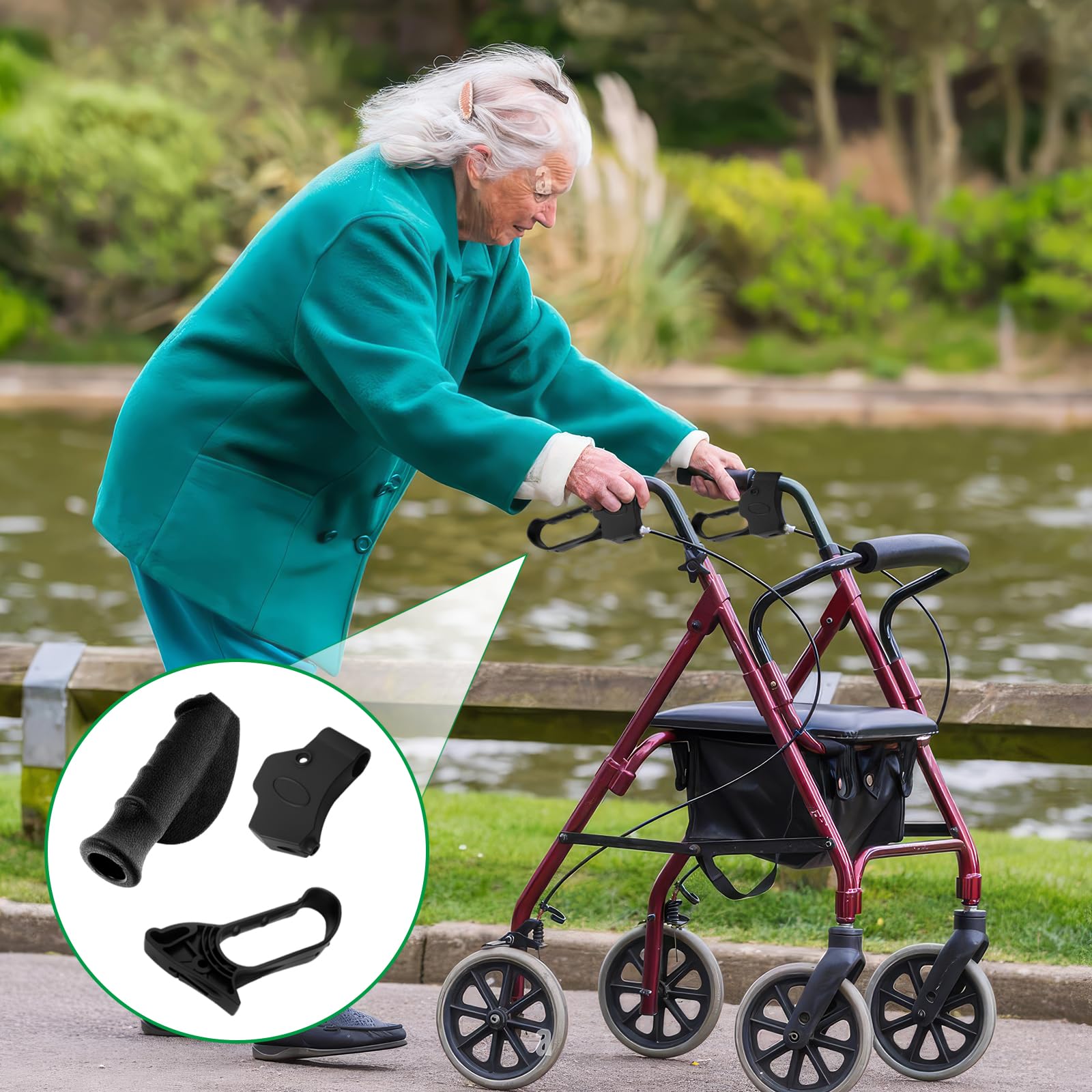 Rollator - Conjunto de freno de mano y agarre para reemplazo de andador rodante, empuñaduras de ayuda de movilidad sin cable de freno, se adapta a tubos de 22 mm