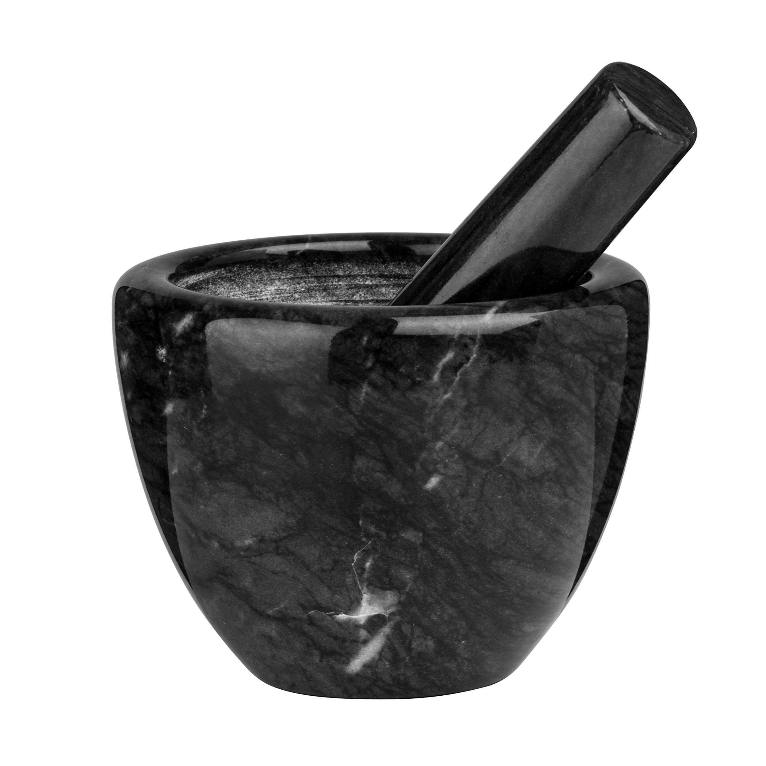 Black Marble Mortar and Pestle - Natural Stone Grinder - Polished Finish - Premier Housewares