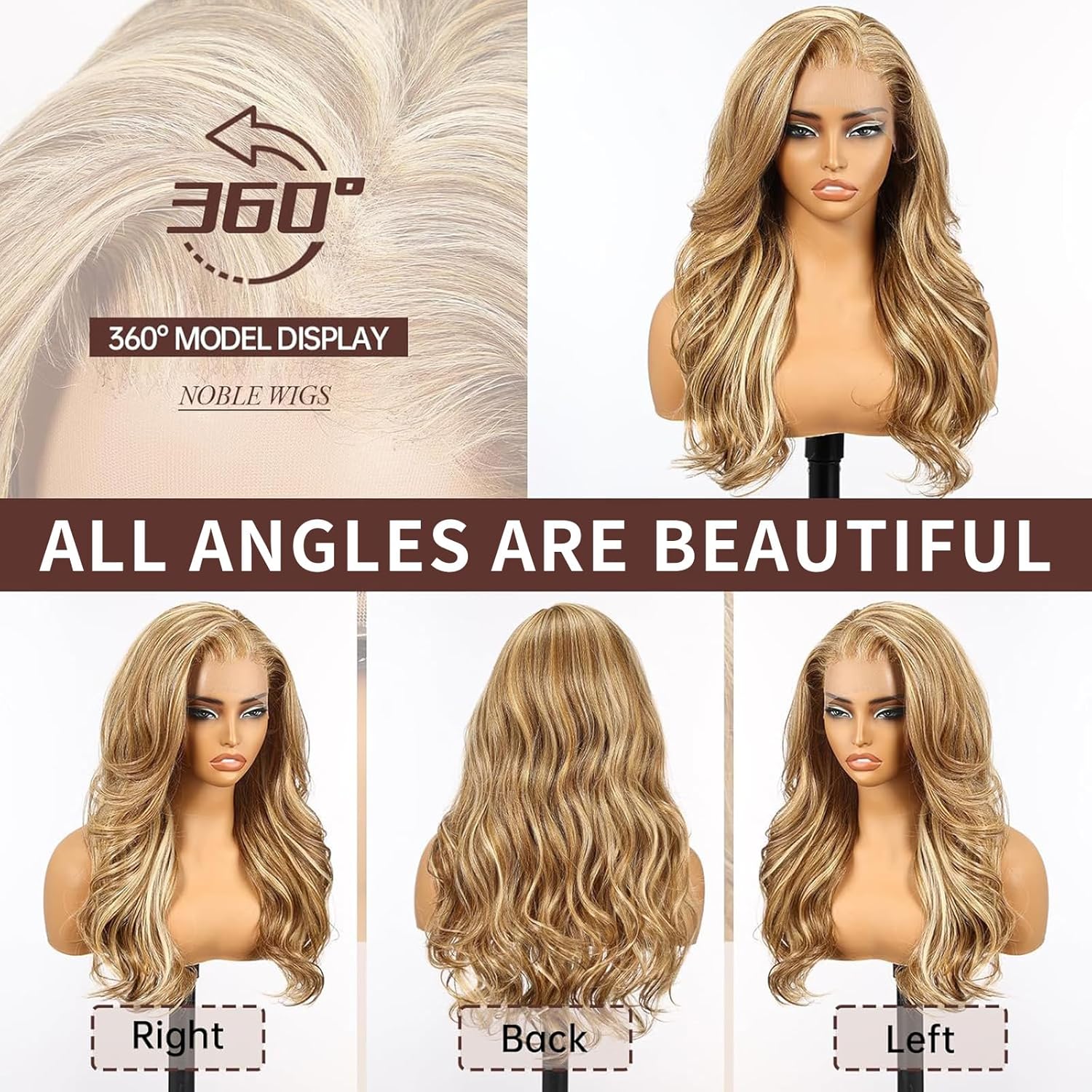 Allbell 13x6 Honey Blonde Lace Front Wig for Black Women,Glueless Synthetic HD Lace Wigs,22Inch Body Wave Hair Replacement