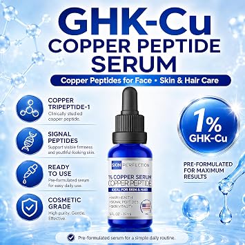 Skin Perfection GHK-Cu Copper Peptides Powder for Face 99.7% Pure 1 Gram | Cosmetic-grade GHK-Cu copper peptide powder. 1g makes up to 100ml DIY copper peptide serum for face, scalp & hair.