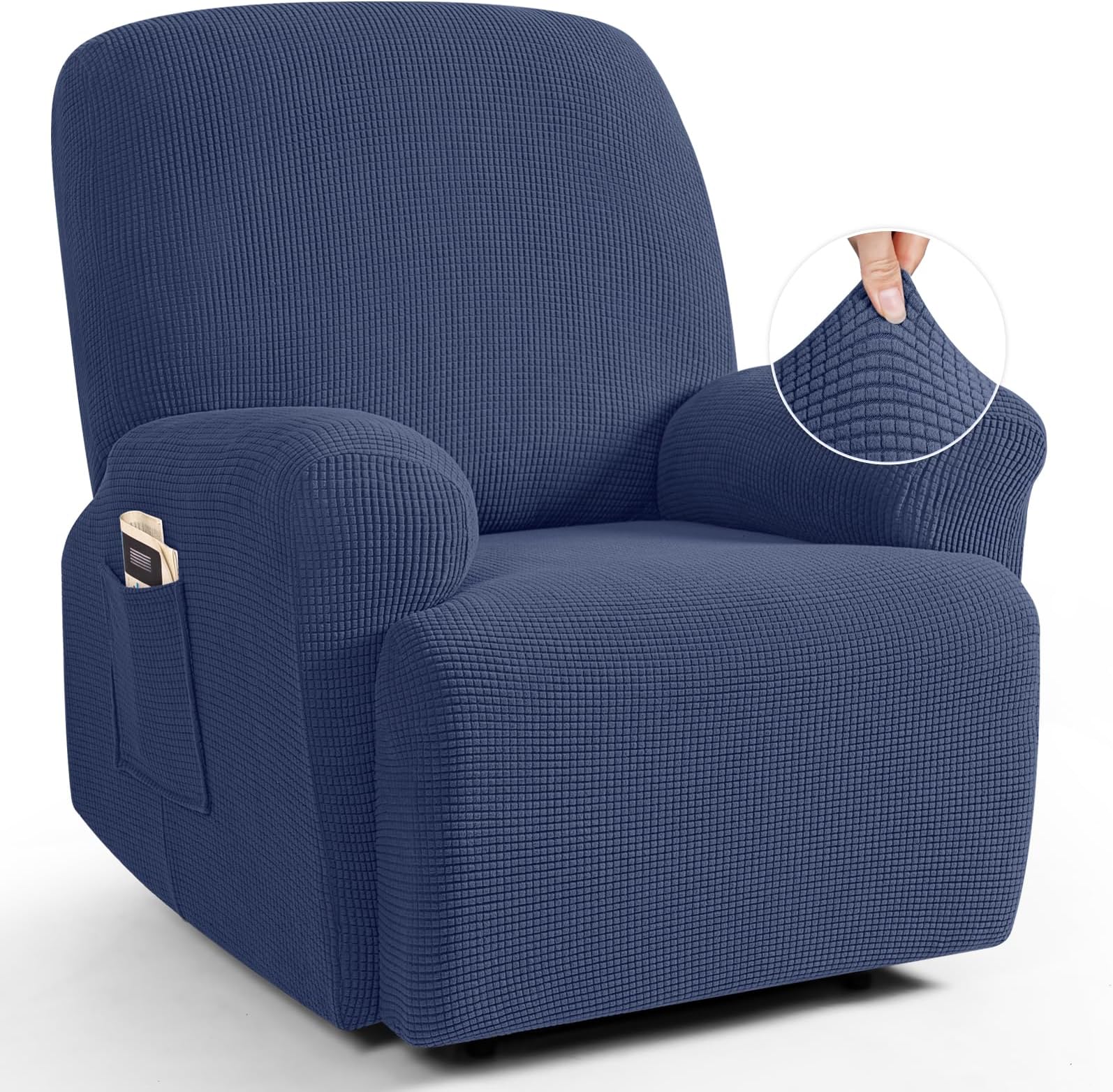 Recliner Cover 4-Pieces, Recliner Stretch Sofa Slipcover, Recliner Cover 1 Seat, Couch Protector Soft, Furniture Protector Covers with Elastic,Chair Covers Jacquard Pattern (Navy Blue)