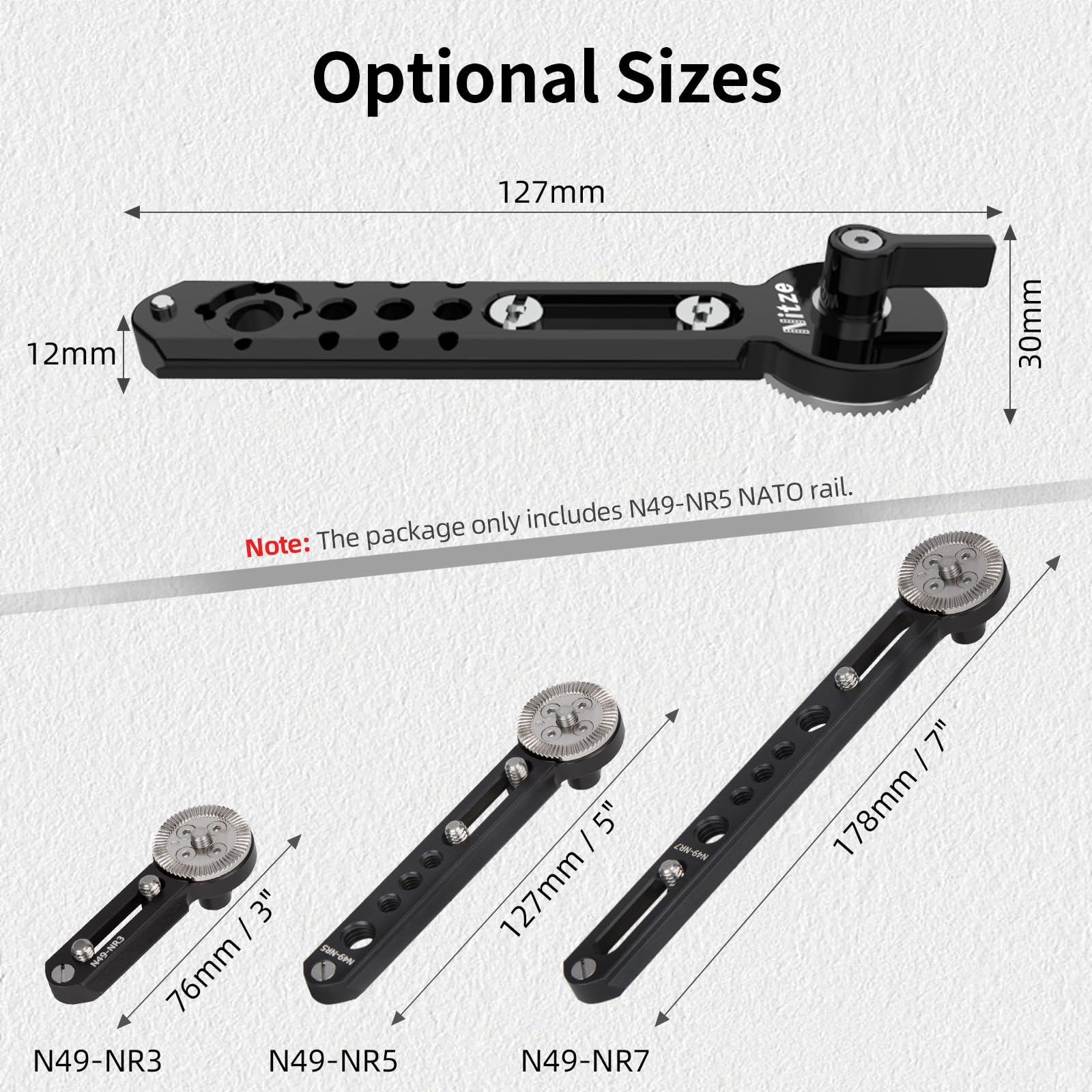 Nitze NATO Rail con ARRI Rosette, Cierre Rápido NATO Riel Aleación Aluminio con Anti-Off Pin y Varios Puntos Montaje, Compatible con Soporte de Monitor, EVF (5"/127) - N49-NR5