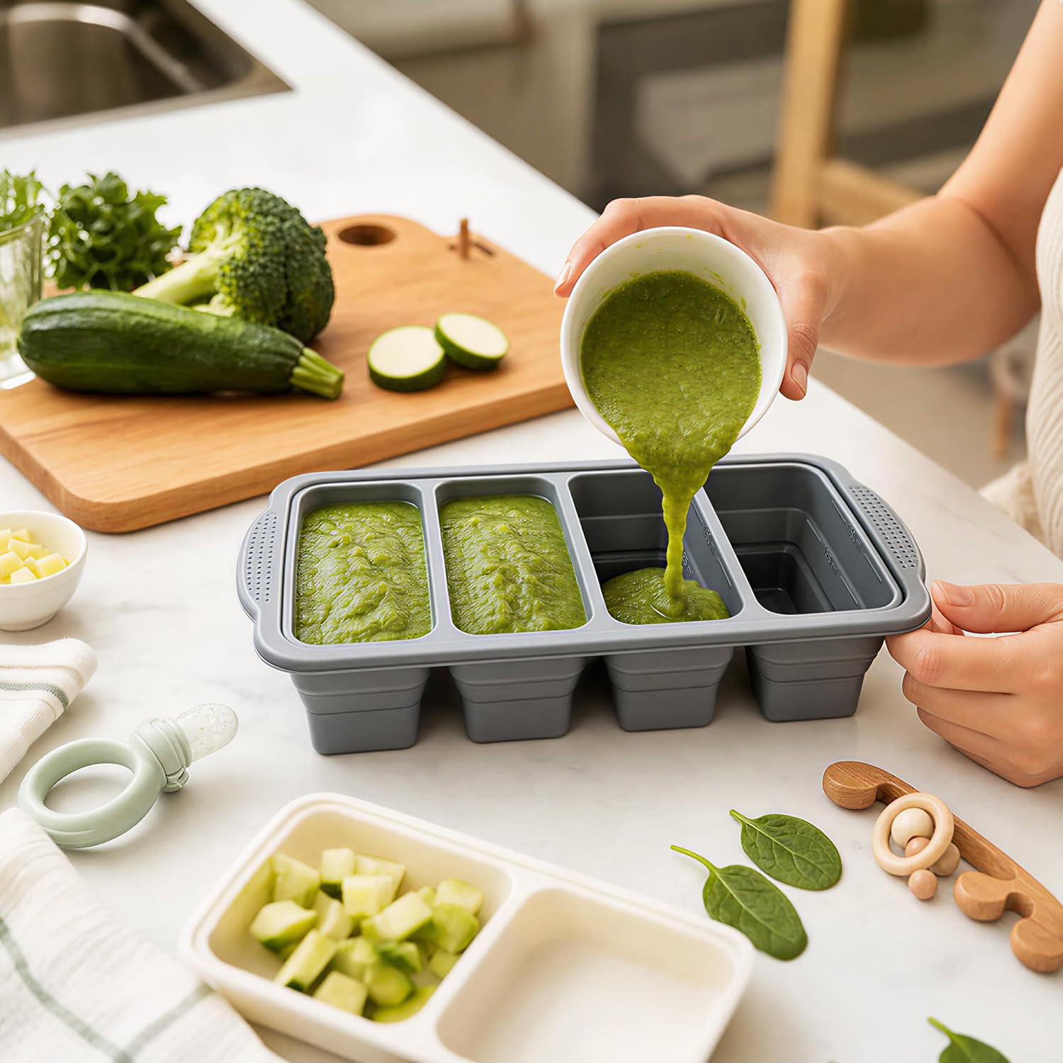 Collapsible Silicone Soup Freezer Tray Molds with Lids, 2-Pack