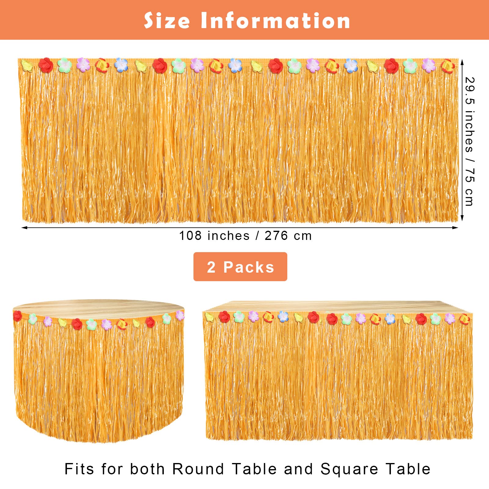 Hawaii Tischröcke Luau Lot von 2 natürlichen hawaiianischen Tischröcken 2,7 x 75,1 cm für tropische hawaiianische Partydekorationen, strohgelb