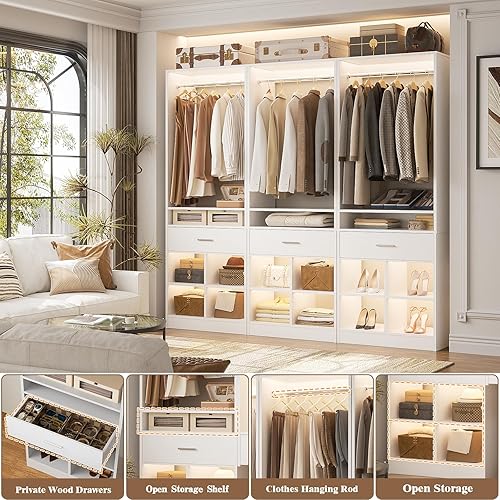 Miniatura 5 de Unikito Sistema de armario de 100 pulgadas, organizador de armario de 8.3 pies con 4 cajones de madera, organizador de armario con 4 varillas para