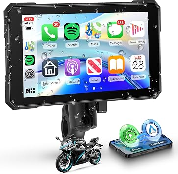 Motorcycle CarPlay Screen 5 Inch Wireless Carplay Android Auto for Motorbike with Removable Bracket, IP68 Waterproof Touchscreen, Supports GPS Navigation Bluetooth