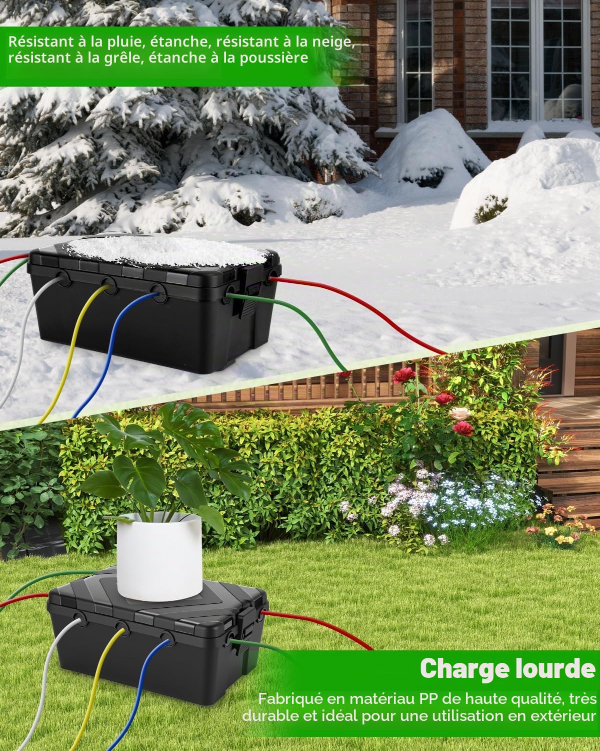Boîte à Câbles Étanche IP55 Grande Taille, Boite Etanche Electrique Exterieur, Boitier de Protection Électrique Extérieur pour Rallonge, Multiprise, Prise Jardin, Minuterie 32 x 21 x 13 cm, Noir