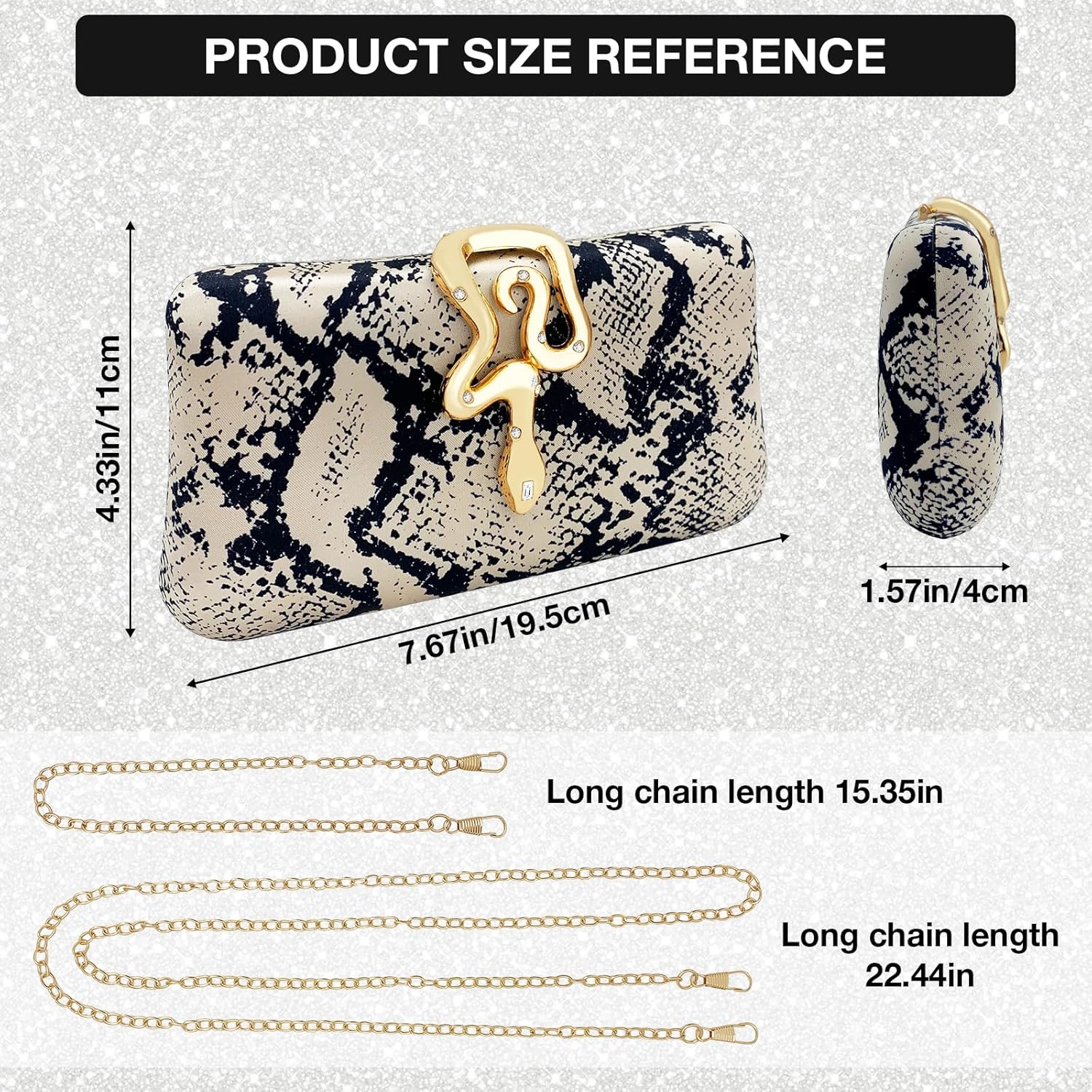KOLODOGO Glitter Clutch Purse for Women Evening Clutch Purses with Gold Snake Buckle, Elegant Evening Bag for Party Prom