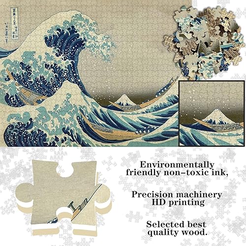 Miniatura 6 de Bristlegrass Rompecabezas de madera de 500 piezas para adultos, rompecabezas japoneses Ukiyo-e Katsushika Hokusaii Great Wave Off Kanagawa juguetes