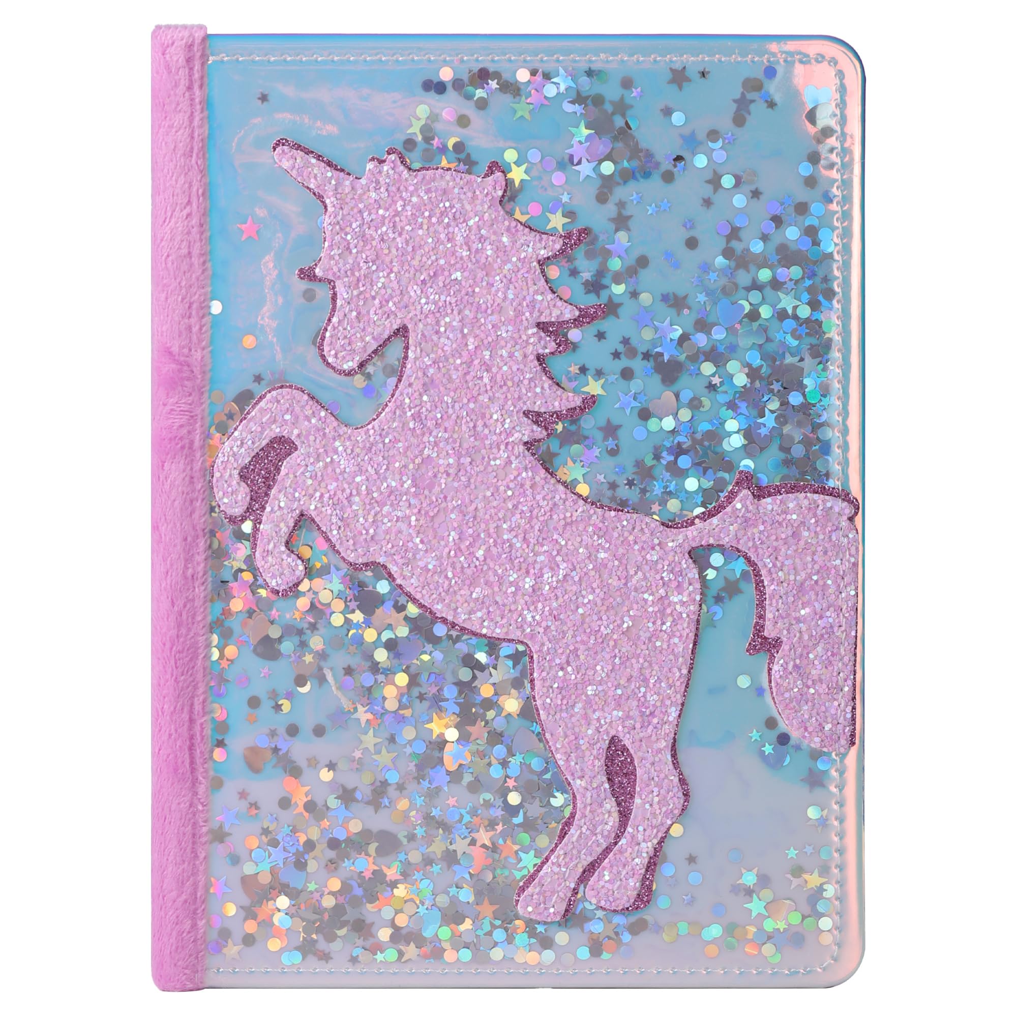 TIEFOSSI Unicorn Glitter Diary for Girls, Gift for 6 7 8 9 10-12 Year Old Girl, Fluffy Diary for Kid, A5 Lined Notebook for Writing Drawing, Cute Unicorn journal for Girls