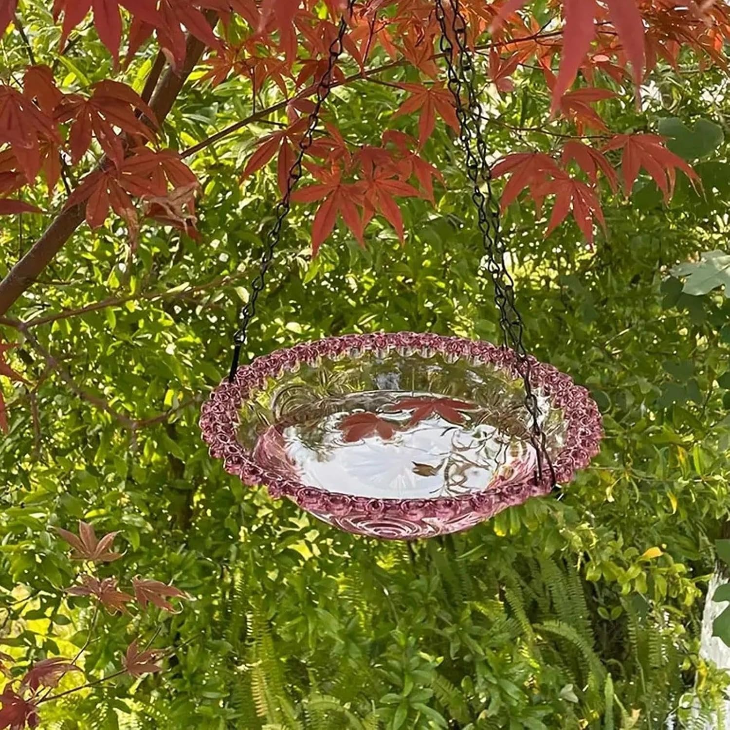 Solar Cascade Hanging Bird Bath Fountain, Outdoor Solar Water Fountain with Pump, Hanging Bird Bath Bowl Feeder, Decorative Garden Patio Yard Baths for Outdoor, Gardens(Pink)