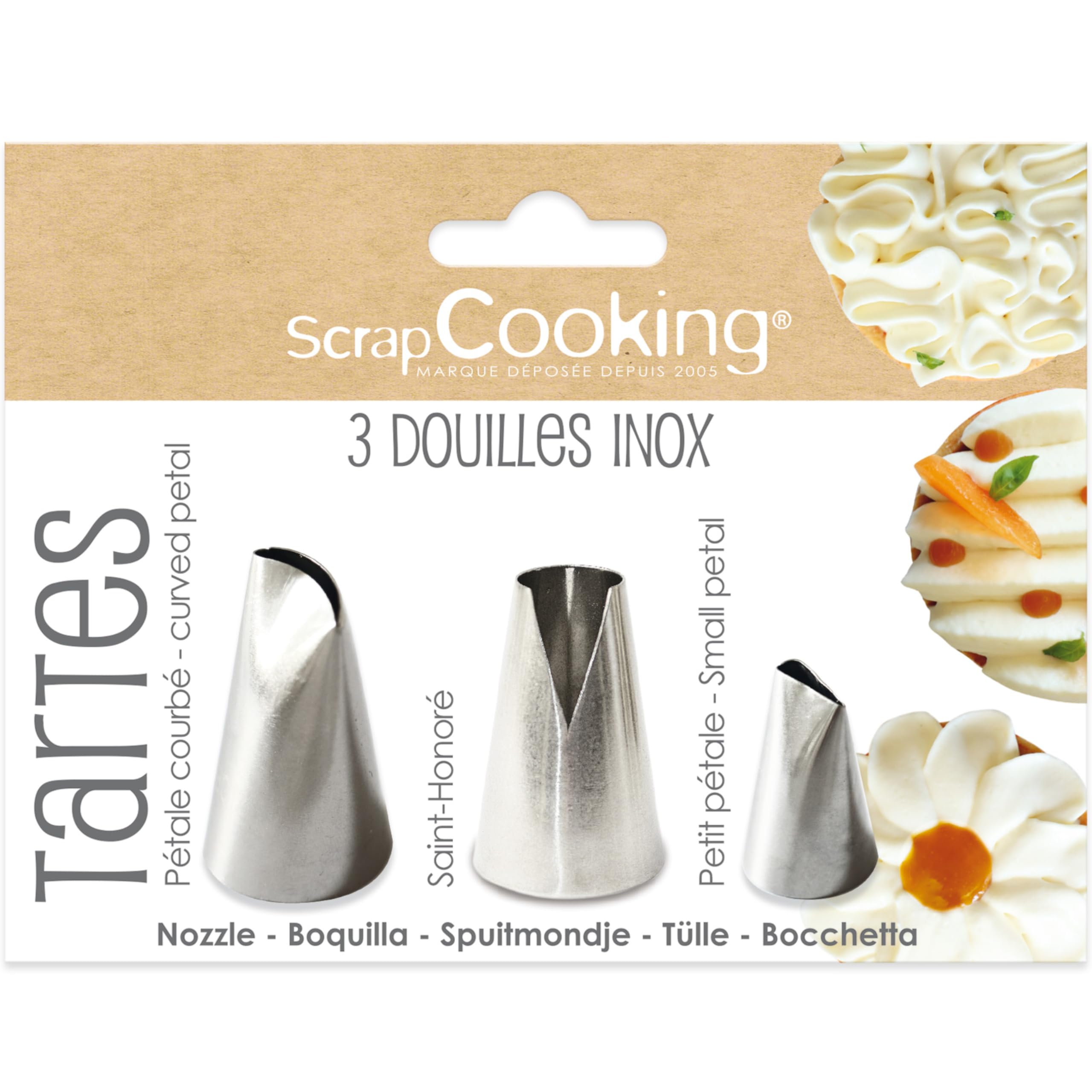 Scrapcooking Stainlesssteel - 3 Cake Nozzles - Icing Nozzles - Icing Nozzles - Icing Nozzles - Cake Dessert Decoration - 1836