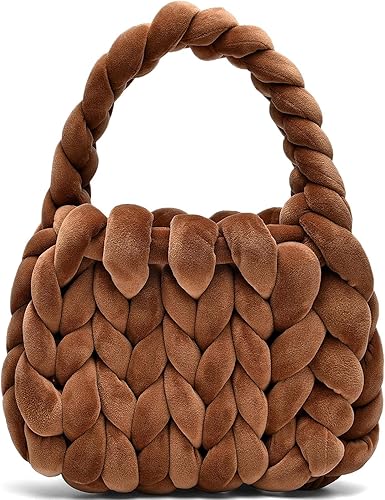 Bolsas de mano tejidas a mano para mujer, bolso de hombro de punto de hilo grueso, bolso trenzado hecho a mano