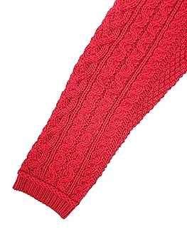 Cardigan Donna In Lana Merino 100% Con Zip - Stile Irlandese A Maglia Cavo, Rosso Ciliegia