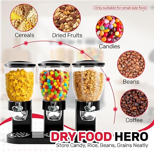 Miniatura 7 de Dispensador triple de cereales para encimera, paquete de 3 recipientes grandes de cereales de 2 litros, herméticos, dispensador giratorio de