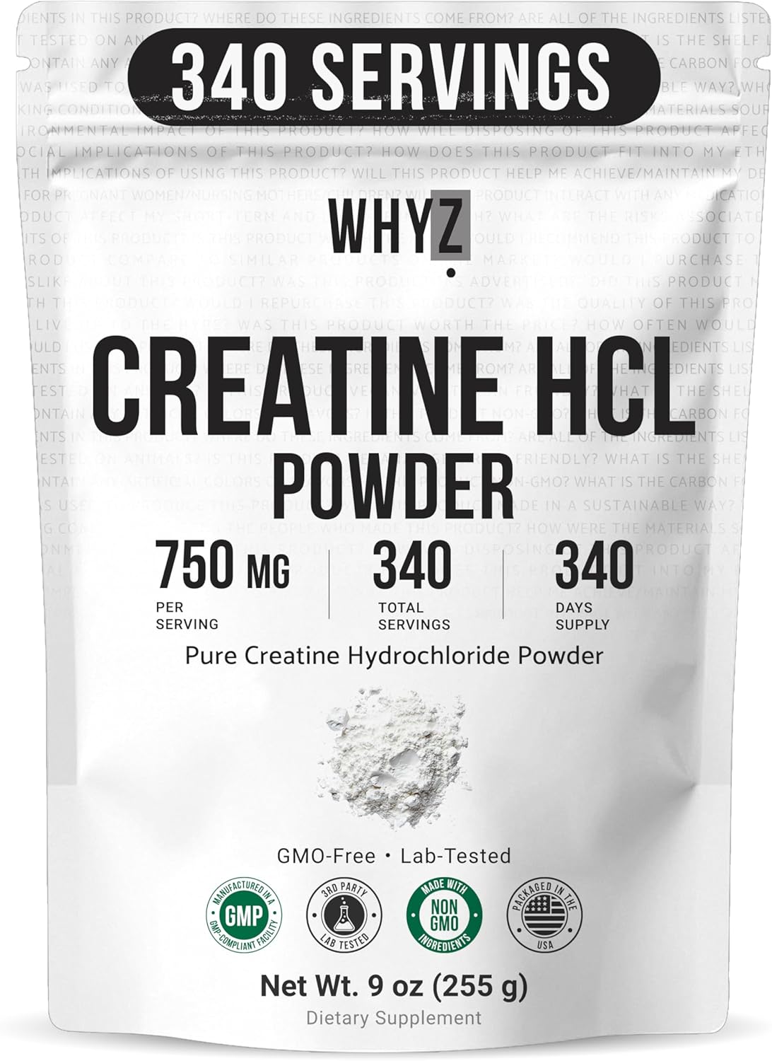Pure Creatine HCL Powder Unflavored HCL Creatine Supplement for Men and Women Supports Muscle Strength Endurance Energy Cognitive Support & Cellular Hydration Easy to Mix Non-GMO, 9 oz (255 g)
