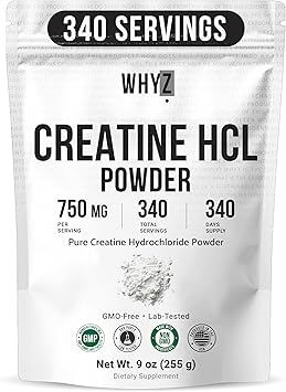 Pure Creatine HCL Powder Unflavored HCL Creatine Supplement for Men and Women Supports Muscle Strength Endurance Energy Cognitive Support & Cellular Hydration Easy to Mix Non-GMO, 9 oz 255 g