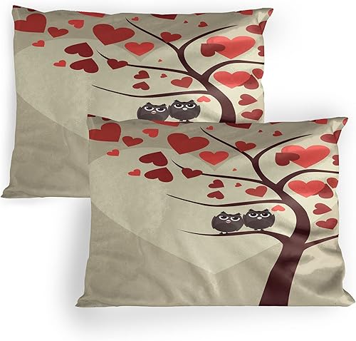 Miniatura 9 de Lunarable Owls Pillow Sham Set of 2, 2 Owls on Tree Branch Happily Ever After Message Romantic Art, Quality Microfiber Bedding Item for All Seasons,