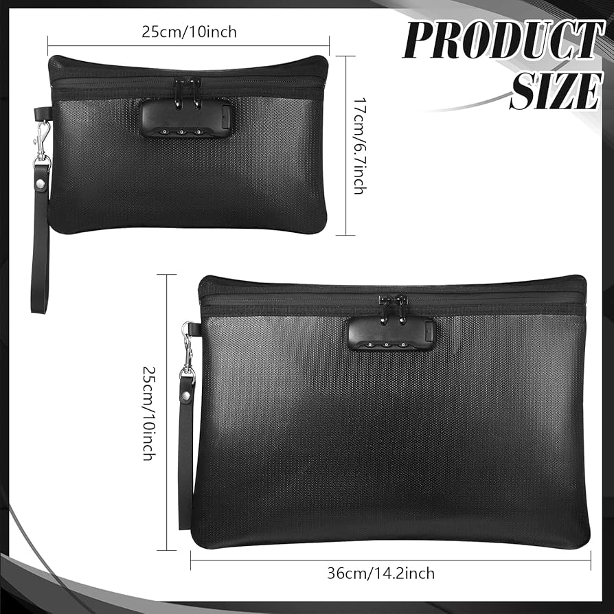 4200u00b0F Fireproof Money Bag - Upgraded Heat Insulated, 9.8 X 6.5" Small Fireproof Document Bags With Waterproof Zipper, Fire Water Proof Safe Pouch Set For Valuables, Fireproof Edging, Fire Bag 2packs