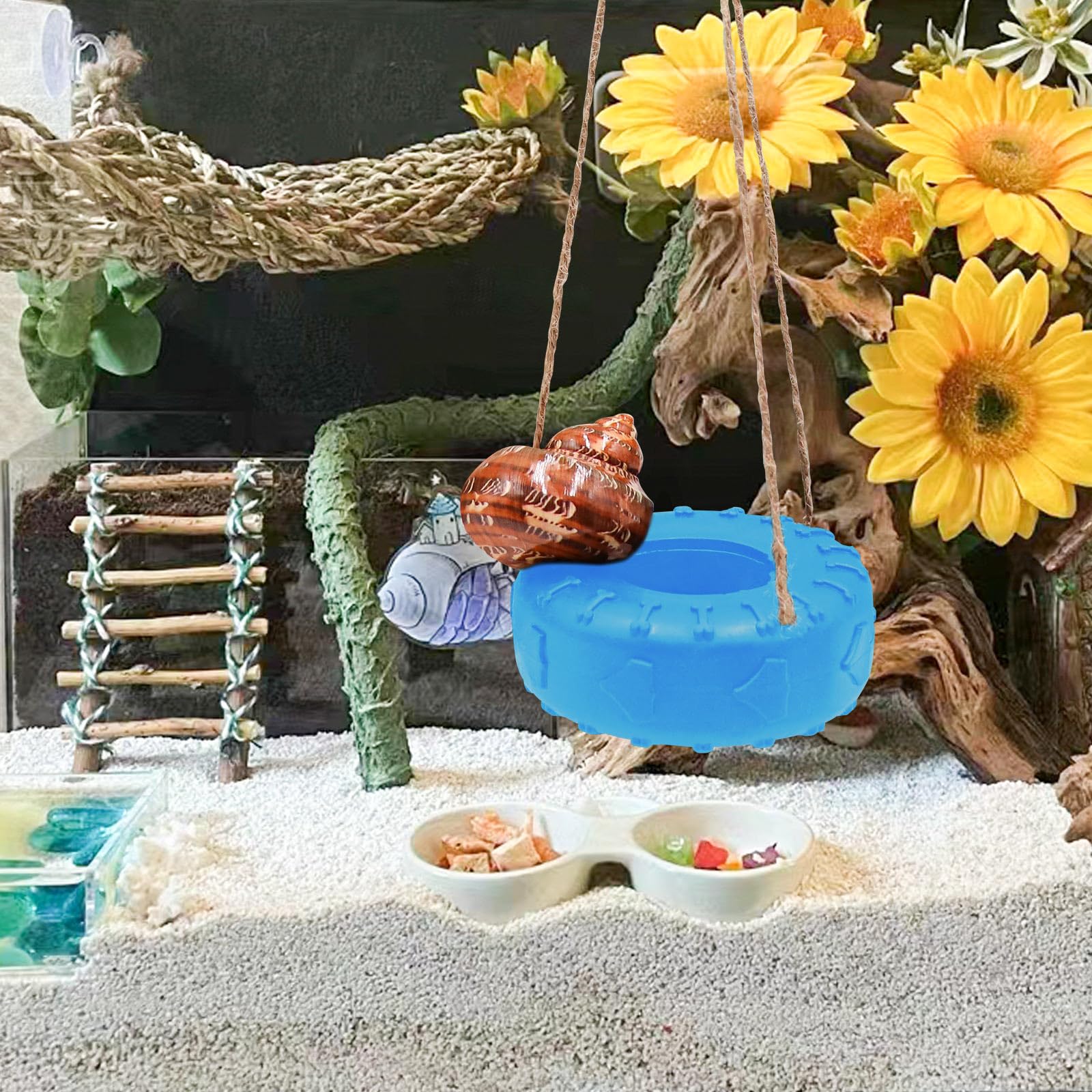Neeenn Hermit Crab Tire Swing Toy, Hermit Crab Climbing Toy, Reptile Tank Aquarium Decoration Accessory, Suitable for Small to Medium Sized Hermit Crabs, 3.7 Inches in Diameter