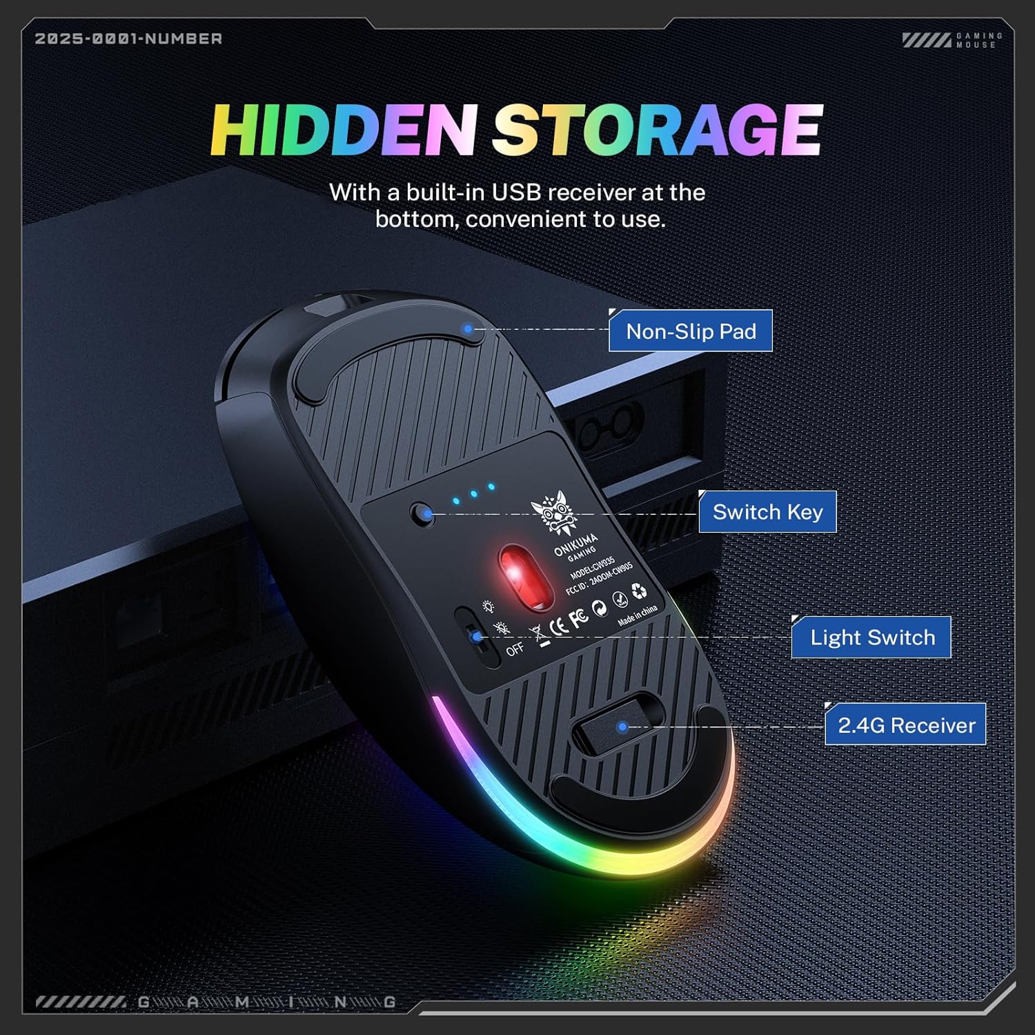 Wireless Gaming Mouse, Tri-Mode 2.4G/Bluetooth/USB-C, 12800 DPI Adjustable, 79g Lightweight, 500mAh Rechargeable, for PC Gaming/Laptop/Mac (Black)