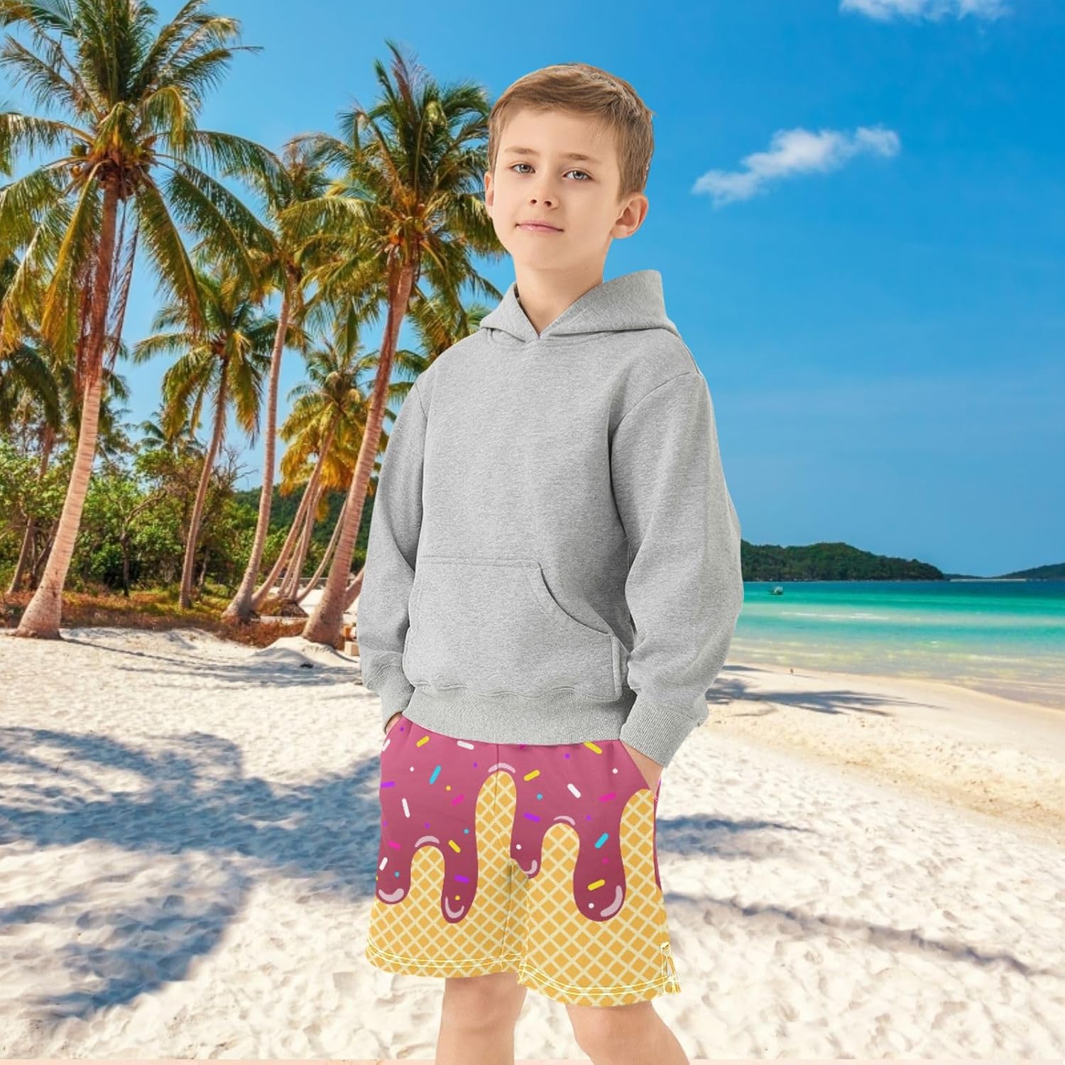 Boys Athletic Shorts Basketball Shorts Ice Cream Hiking Gym Shorts with Pocket for Outdoor Activity 7-15Y - Image 4