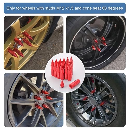 Miniatura 9 de JDMSPEED 20 afinadores de tuercas cortas de rin de aluminio con forma de pincho de 60mm M12X1.5, Negro