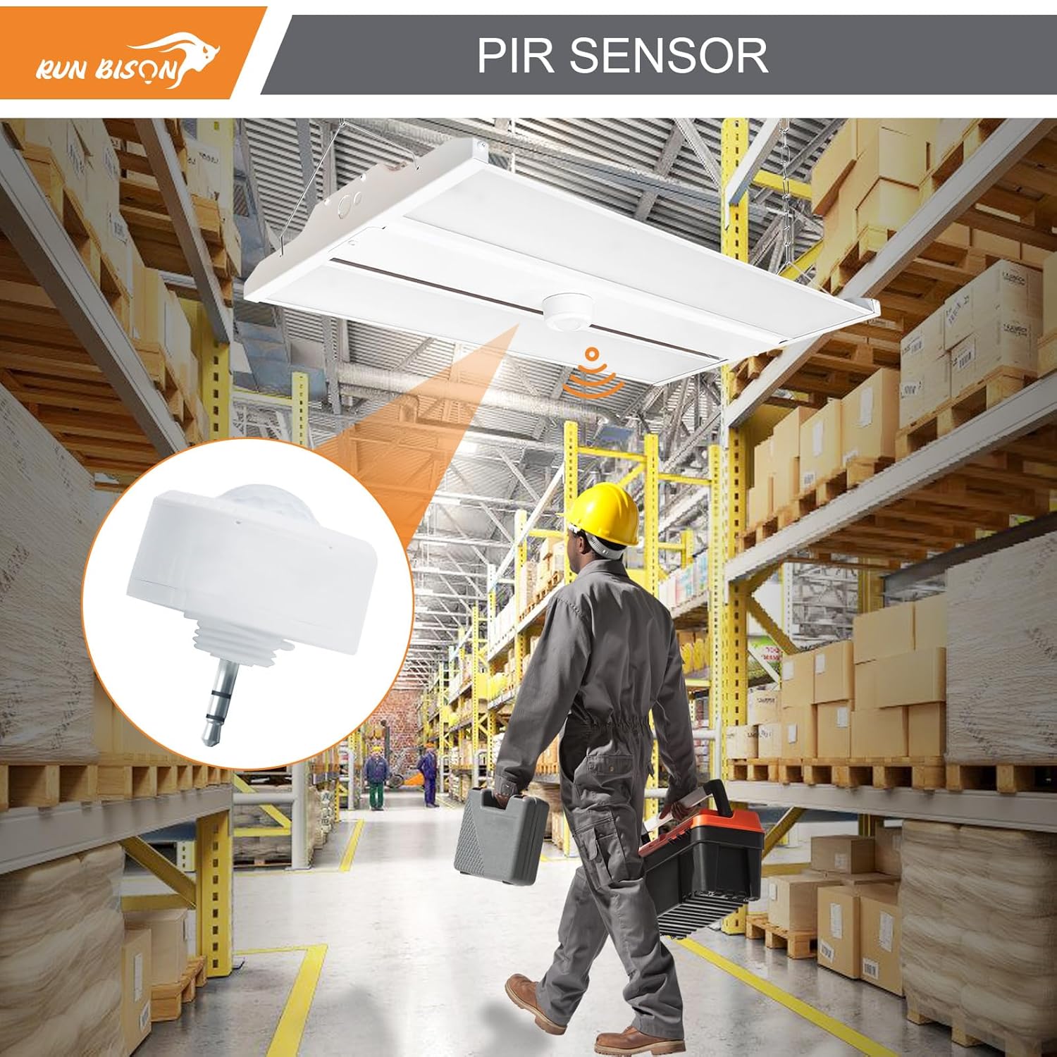 Ceiling Sensor PIR Occupancy Motion Detector for LED Linear High Bay Light, 40 FT Ceiling and 50 FT Wall Mount Detection Diameter, Commercial/Industrial Grade, 4 Pack