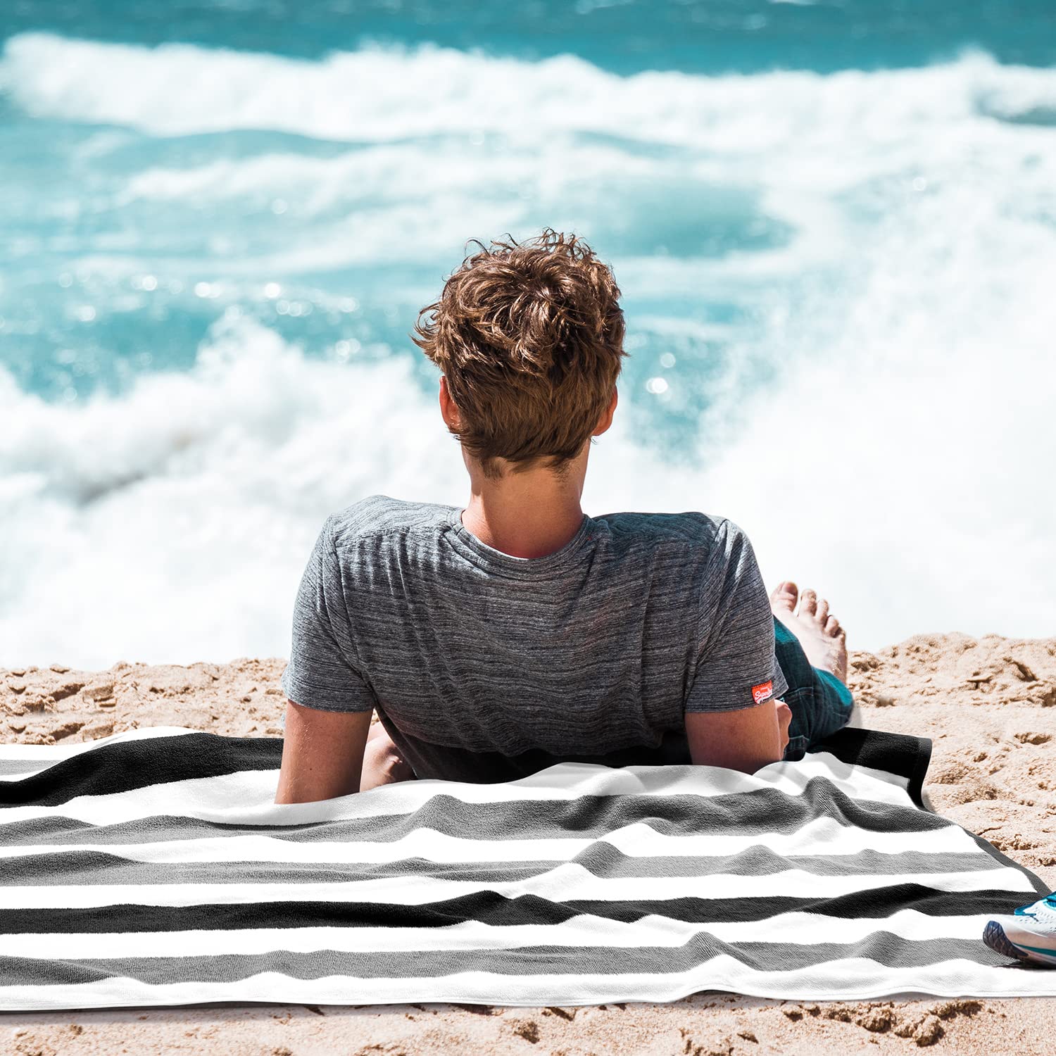 Bornbay Toalla de Playa de algodón de Gran tamaño, Extragrande de 40 x 70 Pulgadas, Toalla de Playa Gruesa de Felpa para Hombre, Toallas de Piscina Grises a Rayas esponjosas para Adultos, Hombres y