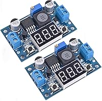 Seloky LM2596 DC-DC Buck Converter with LED Voltmeter - Adjustable 4-40V to 1.25-37V Step-Down Module, Pack of 2