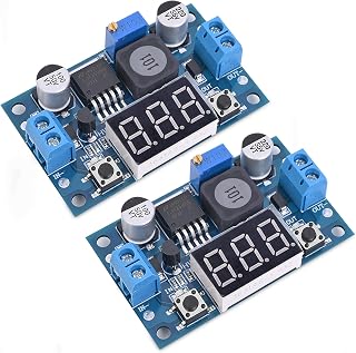 Seloky LM2596 DC-DC Buck Converter with LED Voltmeter - Adjustable 4-40V to 1.25-37V Step-Down Module, Pack of 2