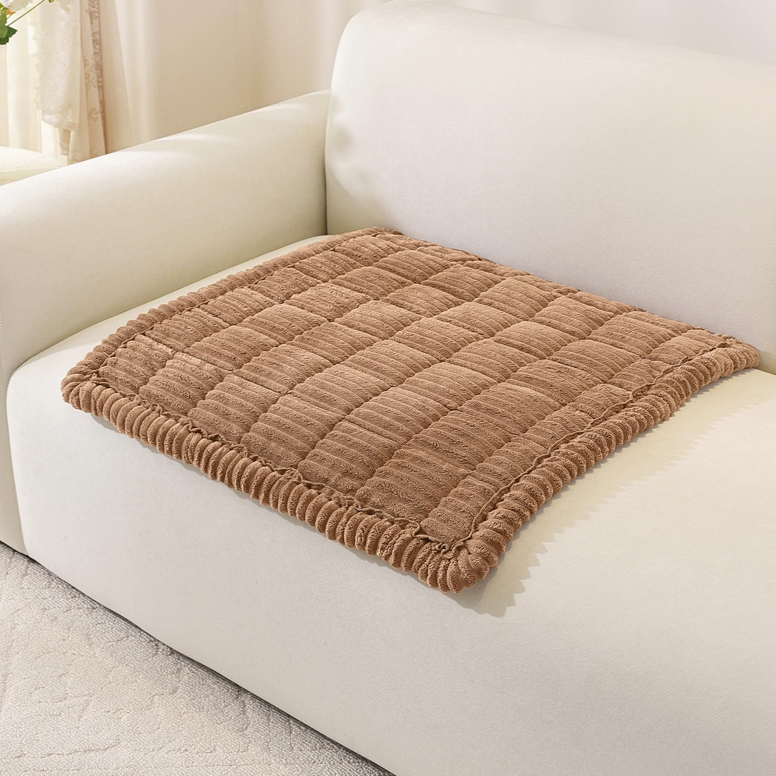 Sofa Armrest Covers, Backrest Covers, Pet-Friendly Couch Cover Furniture Protectors for Dogs, Corner Sofa Cover L Shape, Thick Soft Corduroy Sofa Pads Fuzzy Couch Cushions for Pet, Kid (Brown,70x70cm) โ image 1