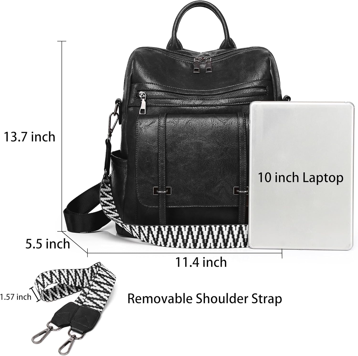 Fashion Backpack Purse for Women, Black PU Leather Backpack Purse Medium Size, Convertible Shoulder Bags Handbag, Suitable for Women for Shopping, Traveling, Work - Image 3