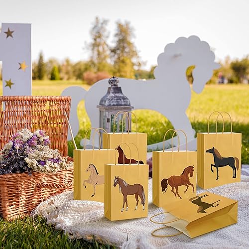 Miniatura 5 de Colarr 20 bolsas de recuerdo de fiesta de caballo, bolsas de regalo con asas, bolsas de regalo de cumpleaños para caballos para suministros de