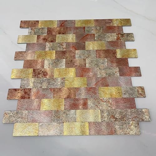 Miniatura 7 de 10 hojas de azulejos de pared de PVC para despegar y pegar, 8.8 x 10.9 pulgadas, para cocina, baño, lavandería, cámper, chimenea (metal espejo