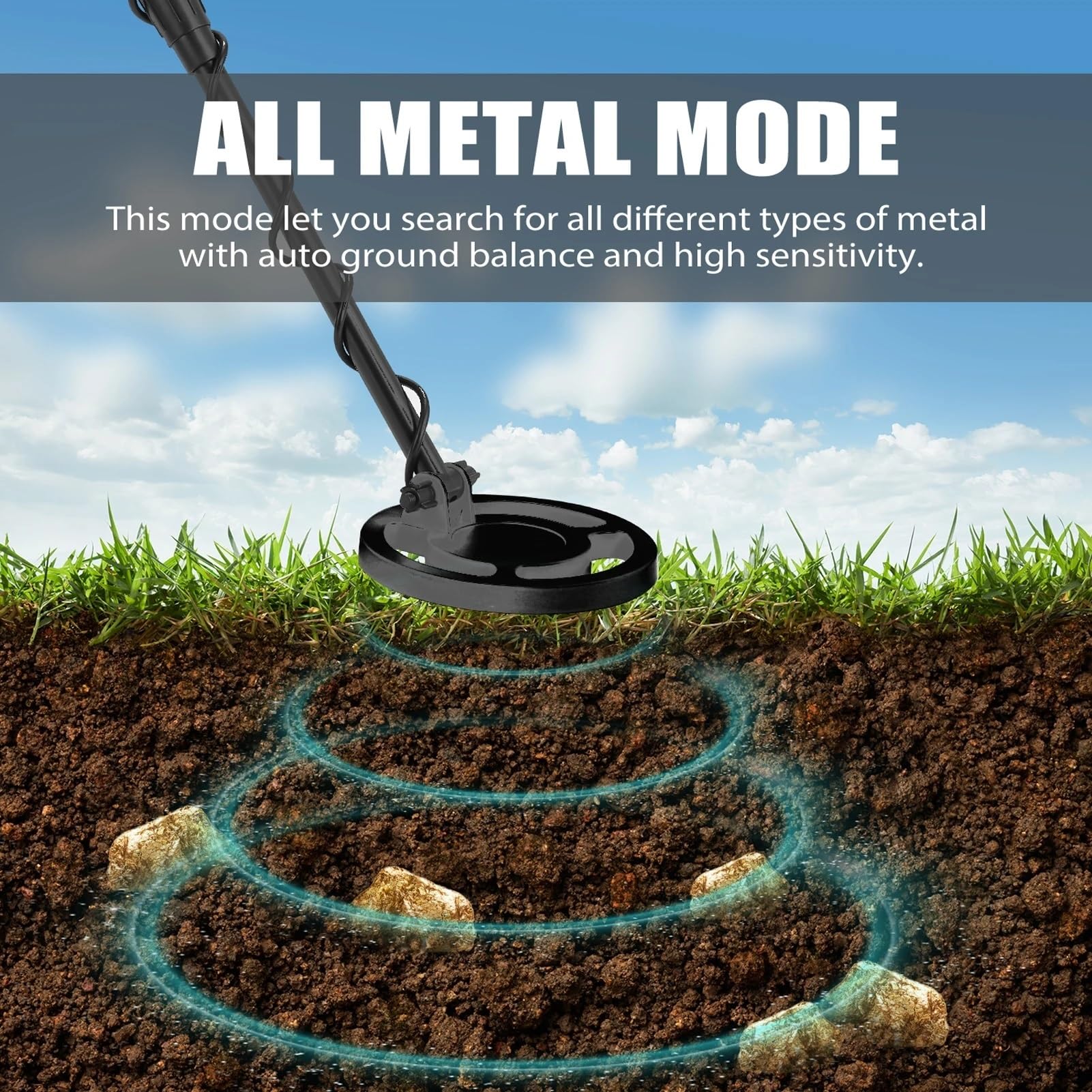 Podziemny wykrywacz metali do poszukiwania skarbów w dziczy, podwórko/ogród pod ziemią, profesjonalny ręczny wykrywacz metali ze słuchawkami i łopatą, idealny (Material : Small Search Coil)