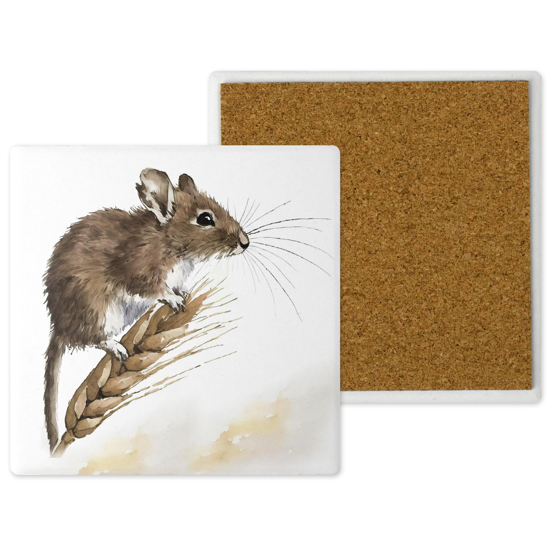 Noble & Page Mouse Ceramic Coasters - Handprinted 10X10cm Countryside Critters Design - Popular Wildlife And Pets - Handmade In The Uk - Gift For Animal Lovers