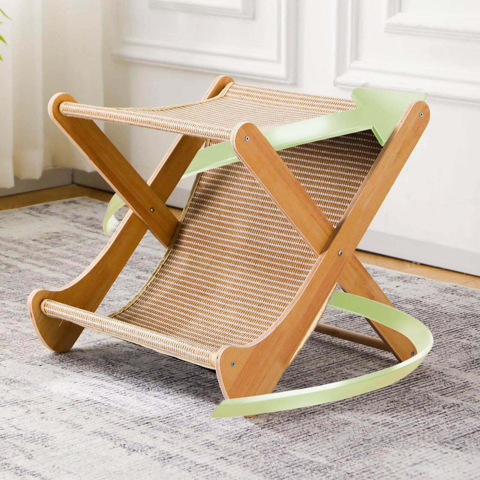 Cama rascadora para gatos | Salón rascador plegable de madera para gatos con hamaca de doble capa resistente al desgaste, tabla de rascar 47 x 42,5 x 44 cm | Protector de muebles de escalada