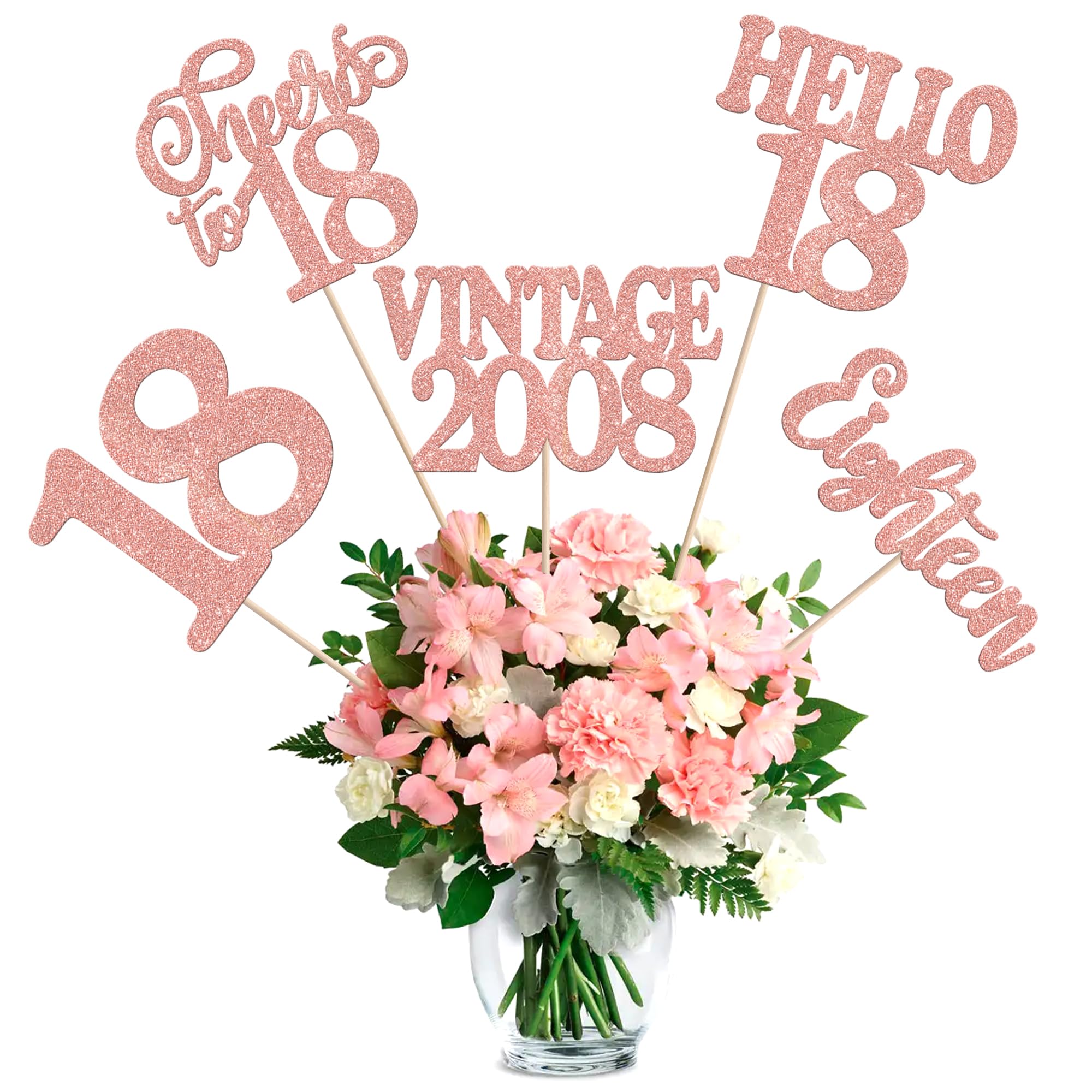 15PCS Happy 18th Birthday Centerpiece Sticks Vintage 2008 Cheers to 18 Table Flower Centerpieces Sticks Eighteen Hello 18 Floral Decoration for 18th