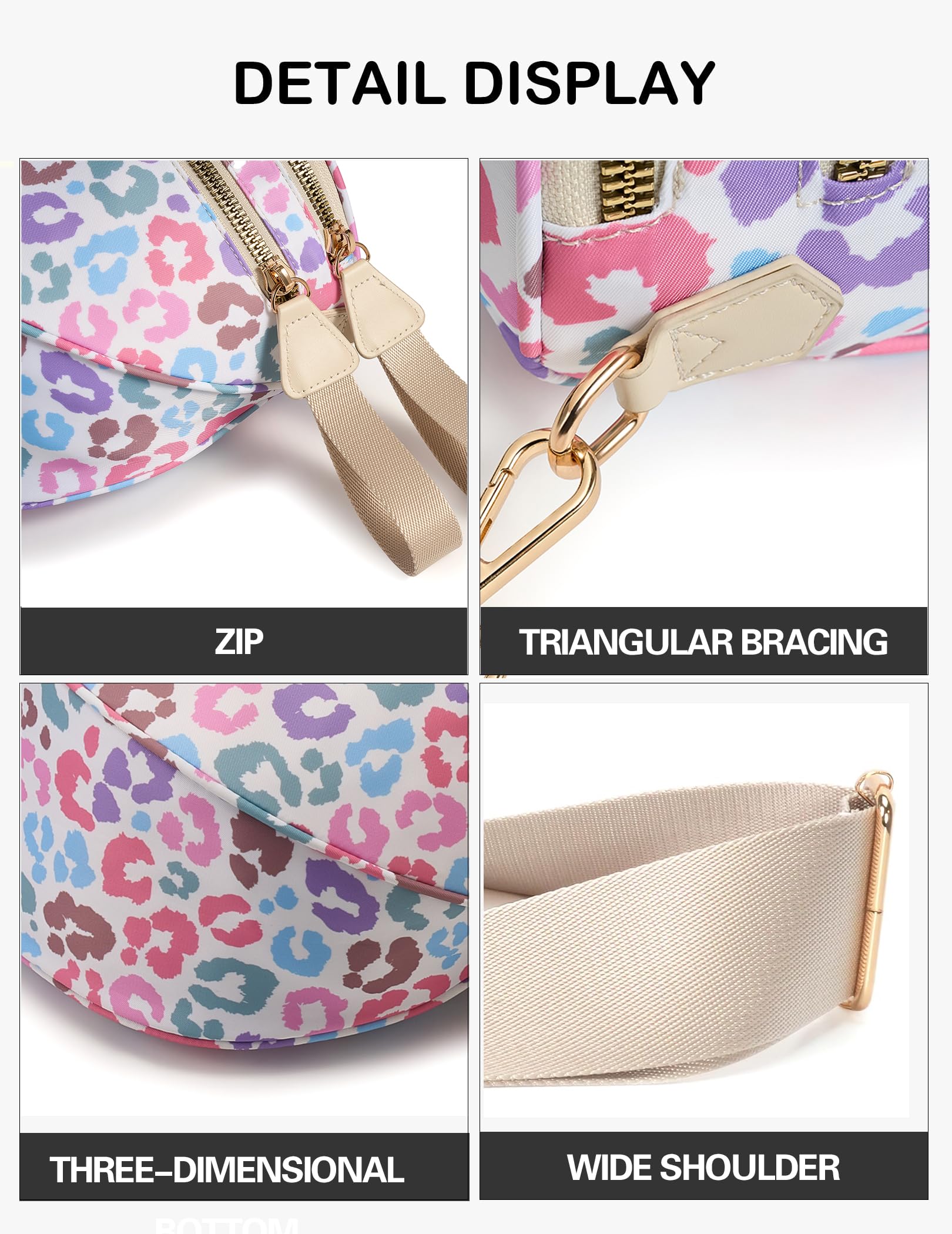 FEIBOON Spacious Nylon Crossbody Bag Bum Bag Handbags Wallets Purses Trendy Shoulder Bag for Women (Multi-colored leopard) view 6