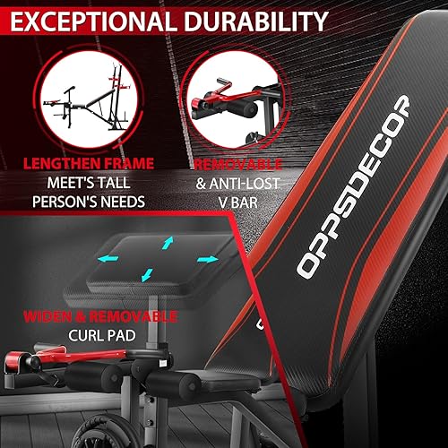 Miniatura 3 de OPPSDECOR Juego de banco de pesas con estante para sentadillas, predicador, extensión de piernas rizadas, prensa de banco profesional para ejercicio