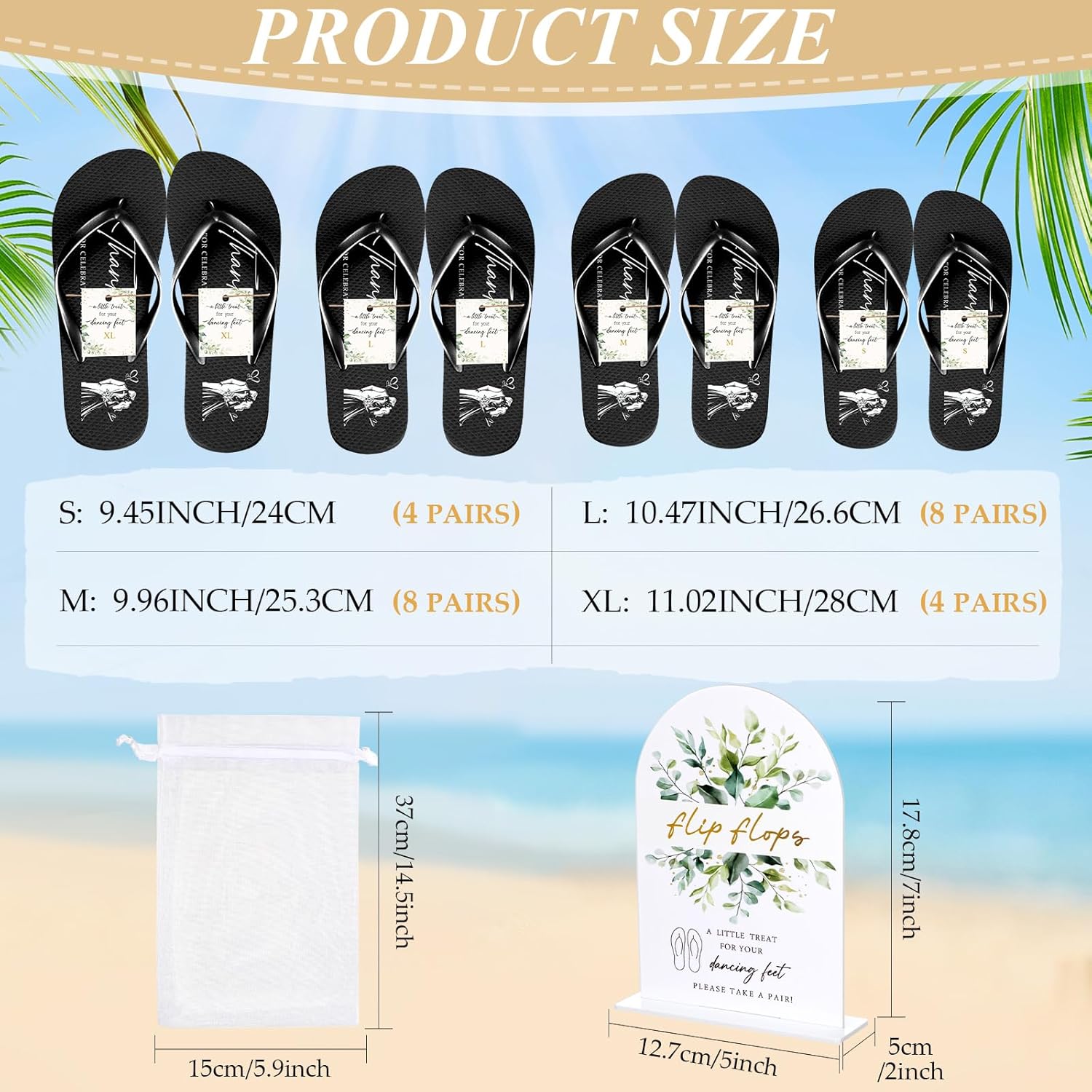 24/36 Pairs Wedding Flip Flops Bulk Wedding Reception Guest Slippers Women Sandals with Size Cards Drawstring Bags - Image 5