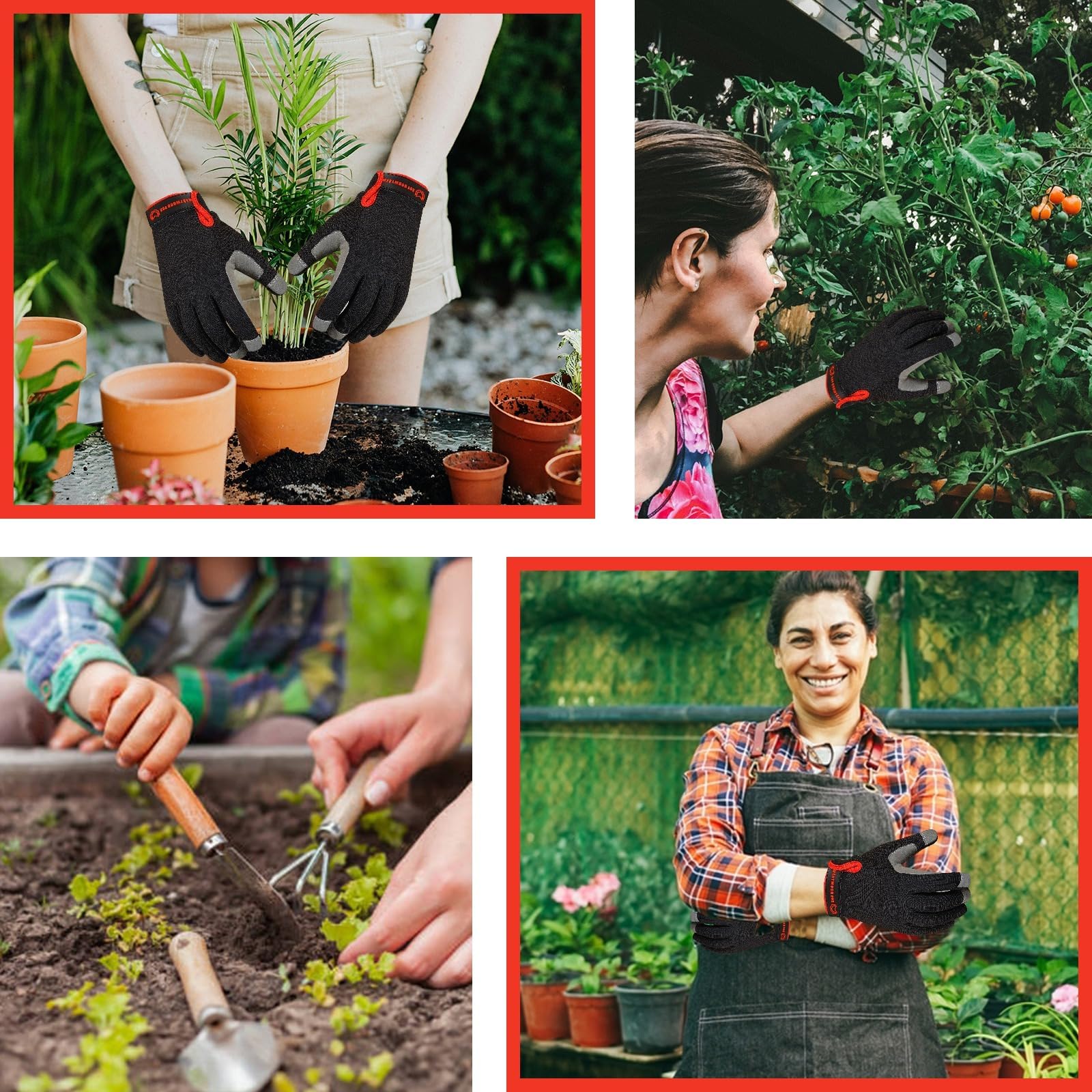 Guantes de trabajo de seguridad Guantes de jardinería resistentes para hombres a prueba de enchufe acolchado protección de palma pantalla táctil transpirable constructor (Black, L)