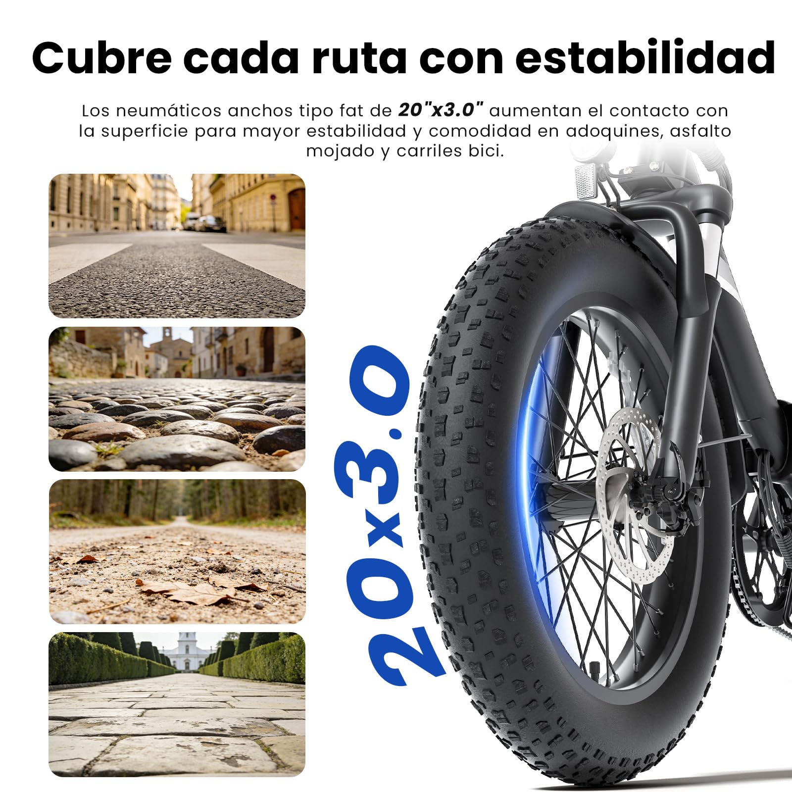 Touroll Bicicleta Eléctrica,S3/ S3 Pro Bici electrica, Fat Bike Plegable 20"×3.0", Autonomía 195 KM, Bici electrica Motor de 250 W, para La Ciudad y La Naturaleza