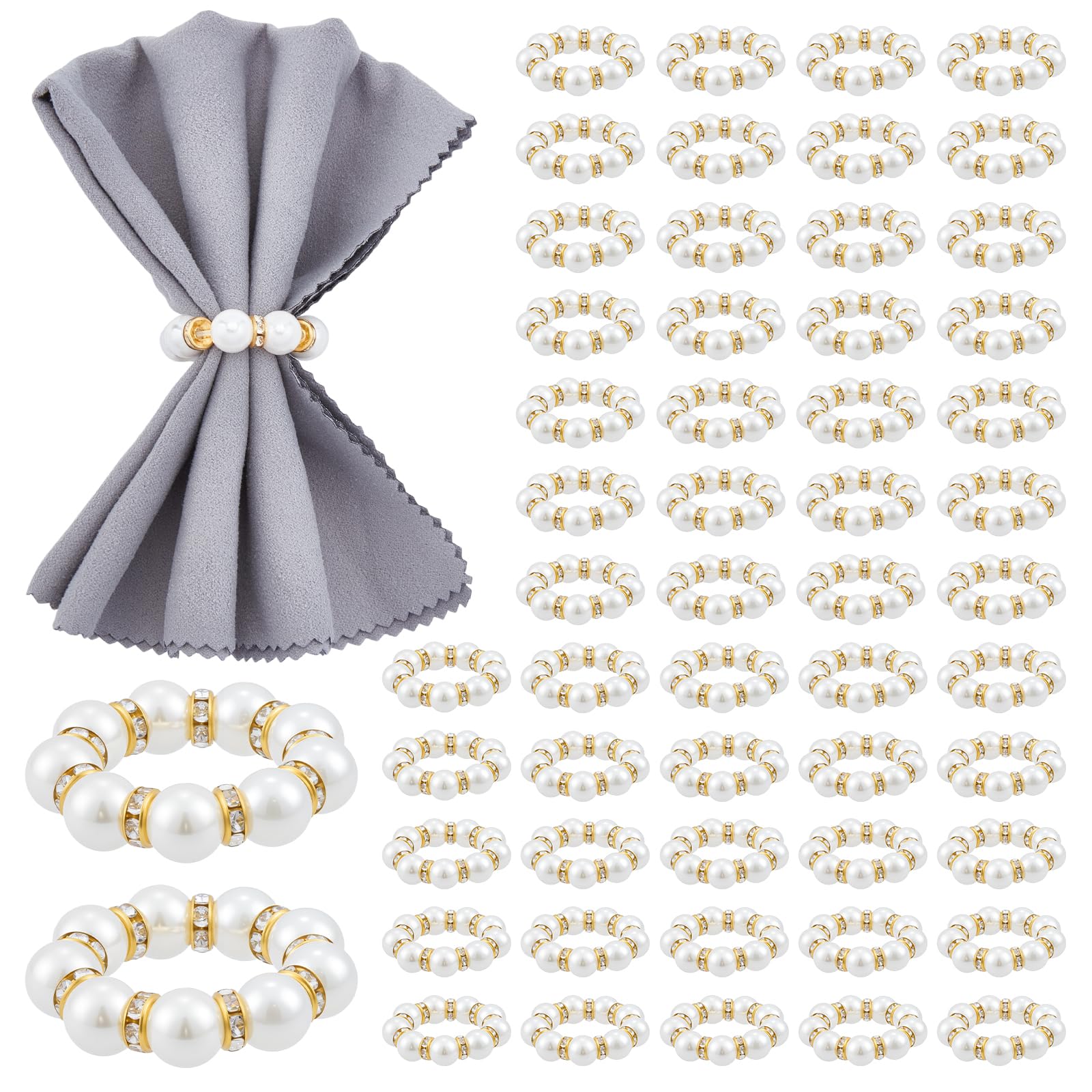 Peacoblue 120 Stück Goldene Serviettenringe mit Imitationsperle, Serviettenhalter für Tischdekoration, Vintage Serviettenringe für Hochzeit und Weihnachtsfeier