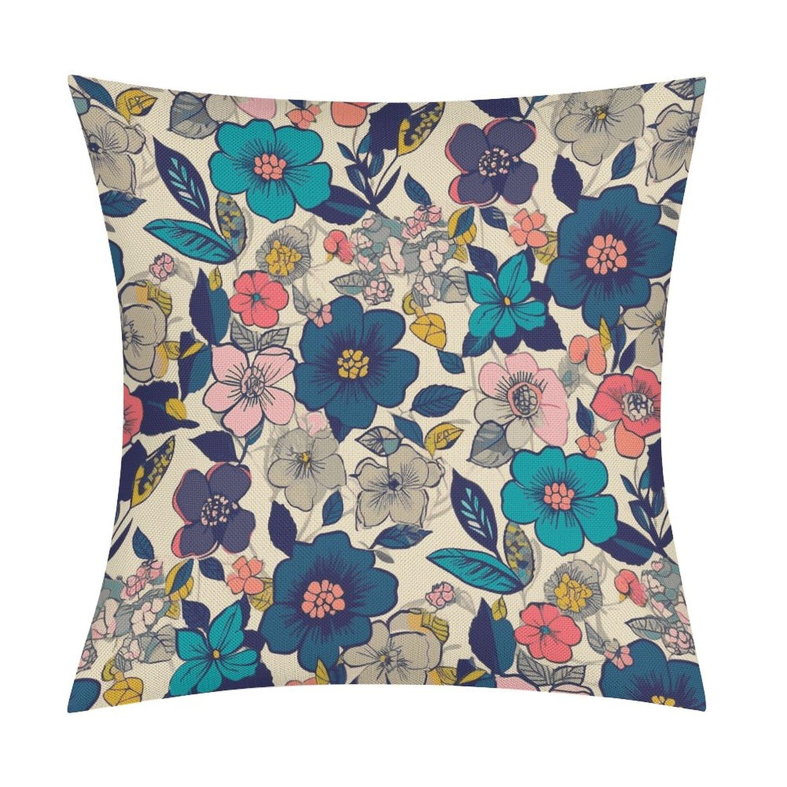Flowers2 Pillow Covers 18x18 Inch, Pillow Cases Boho Farmhouse, Throw Pillow Covers for Couch Sofa Bed Spring Home Decor